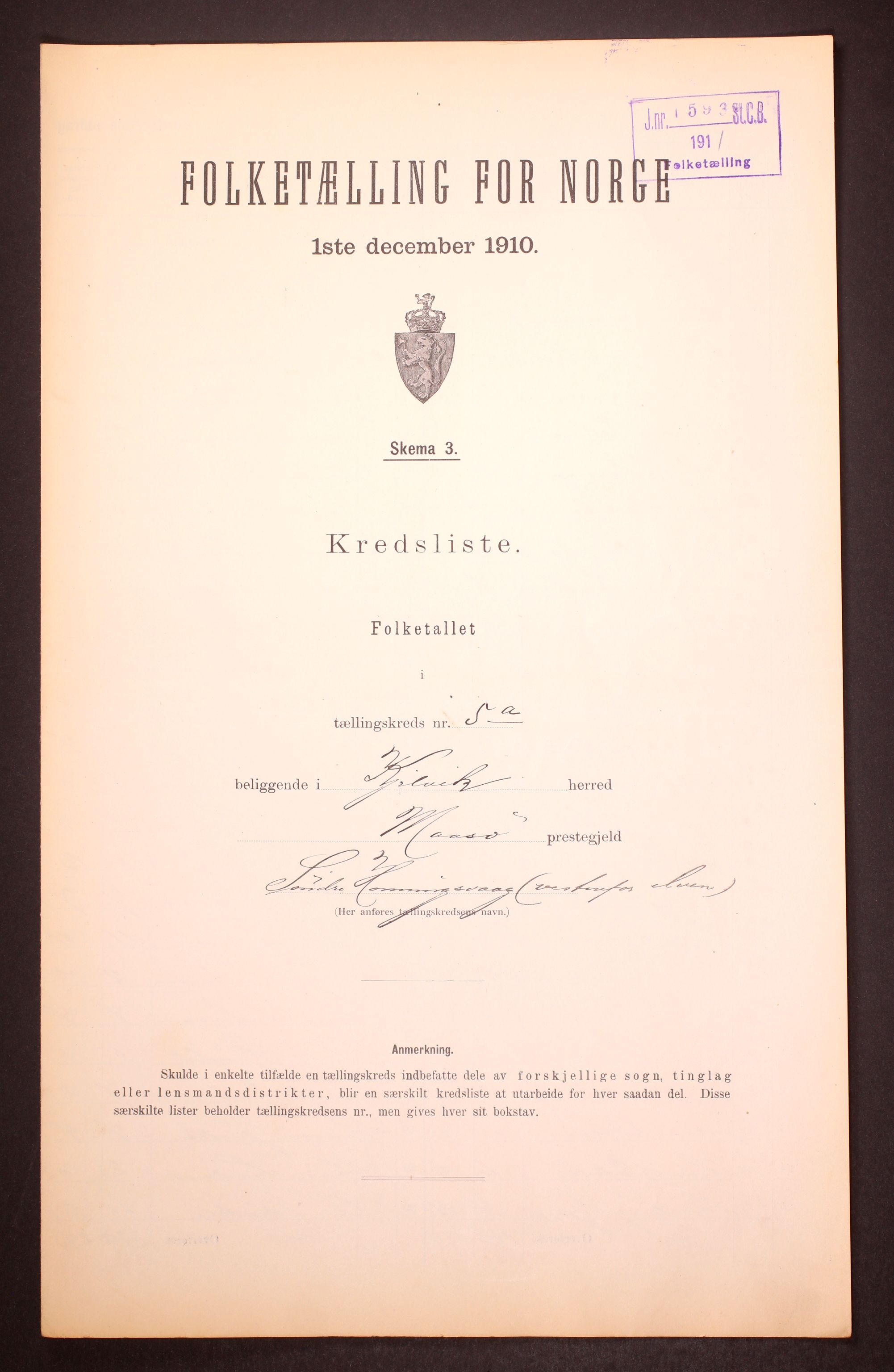 RA, Folketelling 1910 for 2019 Kjelvik herred, 1910, s. 16