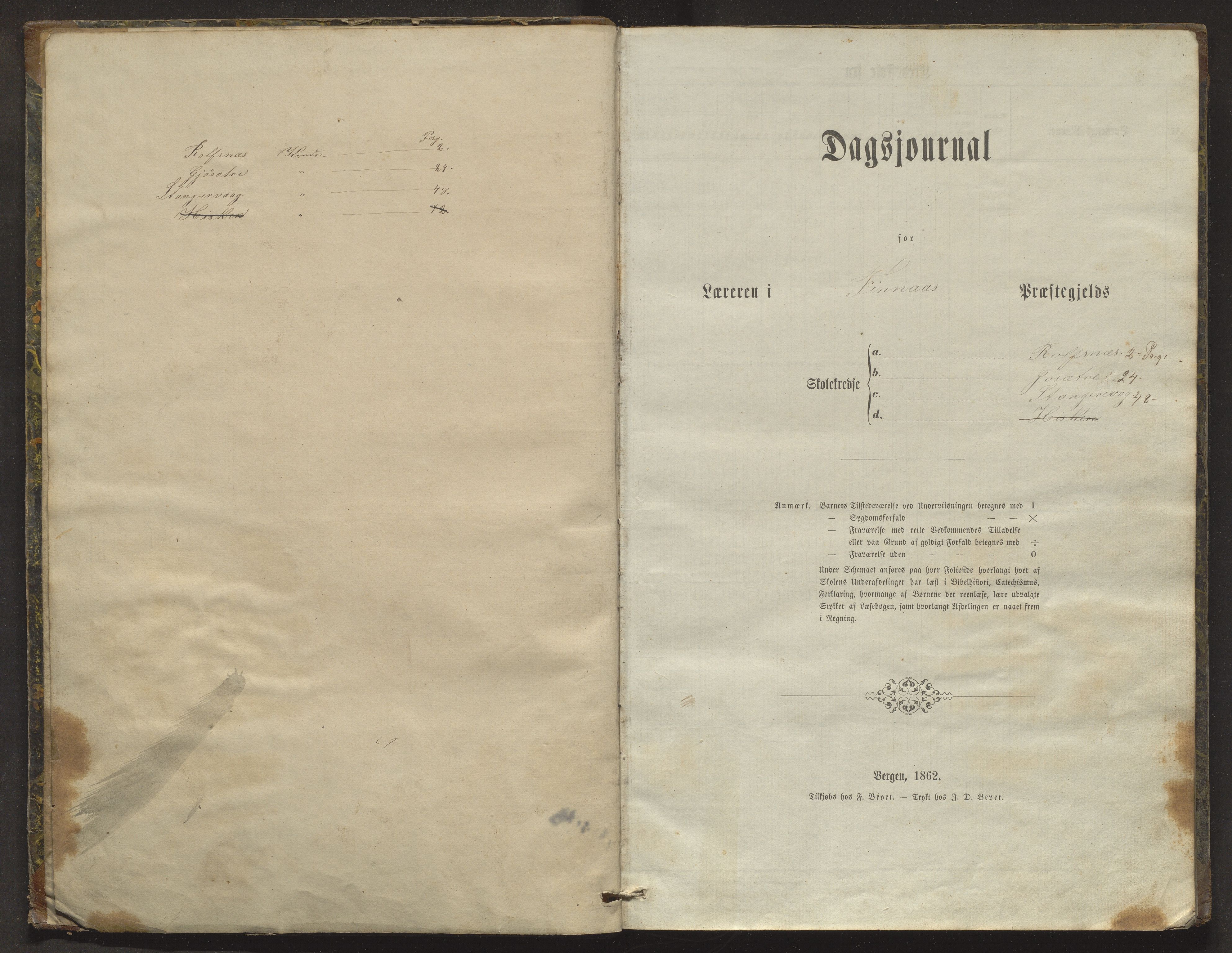 Bremnes kommune. Barneskulane, IKAH/1220-231/F/Fb/L0004: Skuleprotokoll for Rolfsnes, Gjøsæter, Stangevåg, Hiskjo med dagbok, 1866-1875