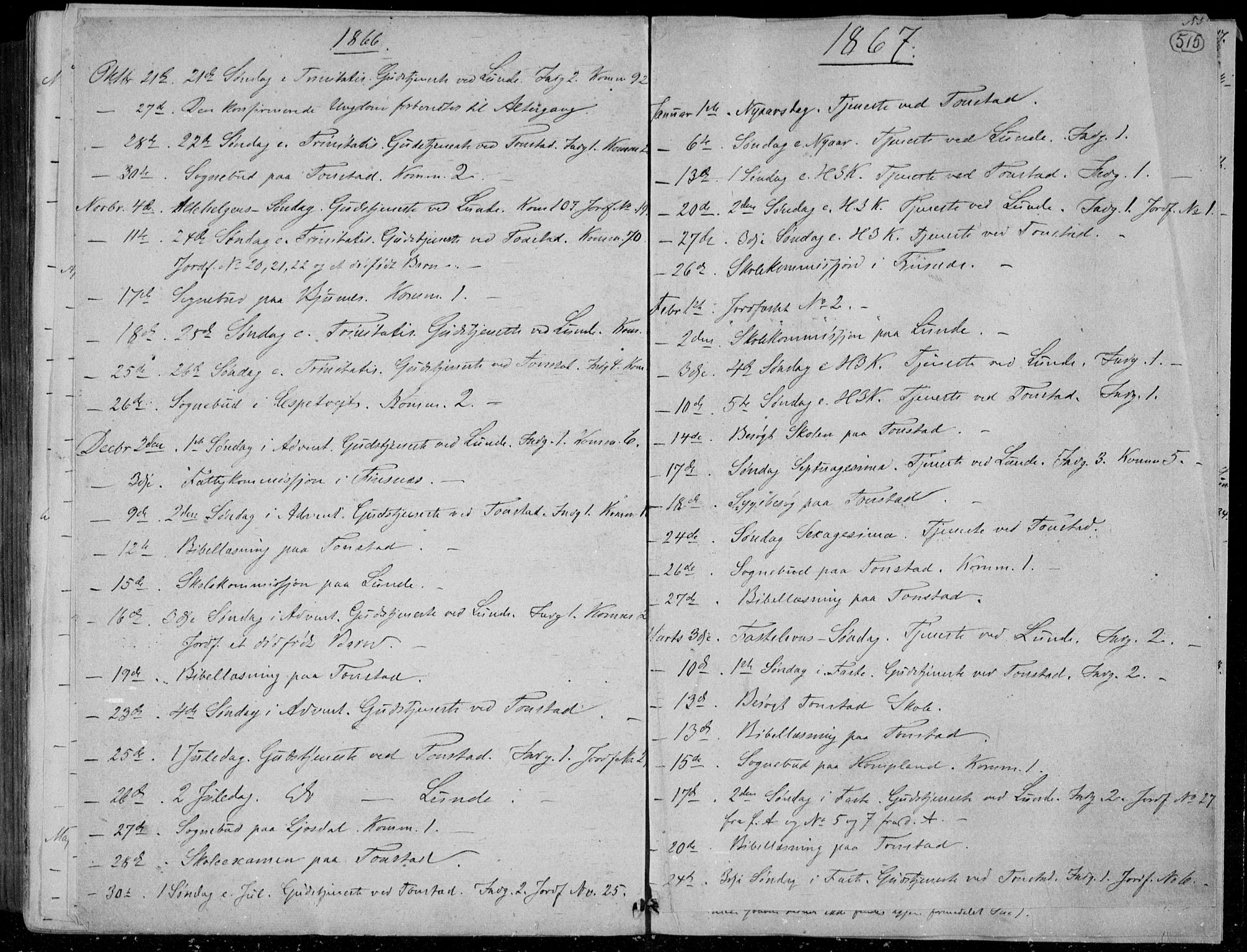 Sirdal sokneprestkontor, AV/SAK-1111-0036/F/Fa/Fab/L0002: Ministerialbok nr. A 2, 1855-1874, s. 515