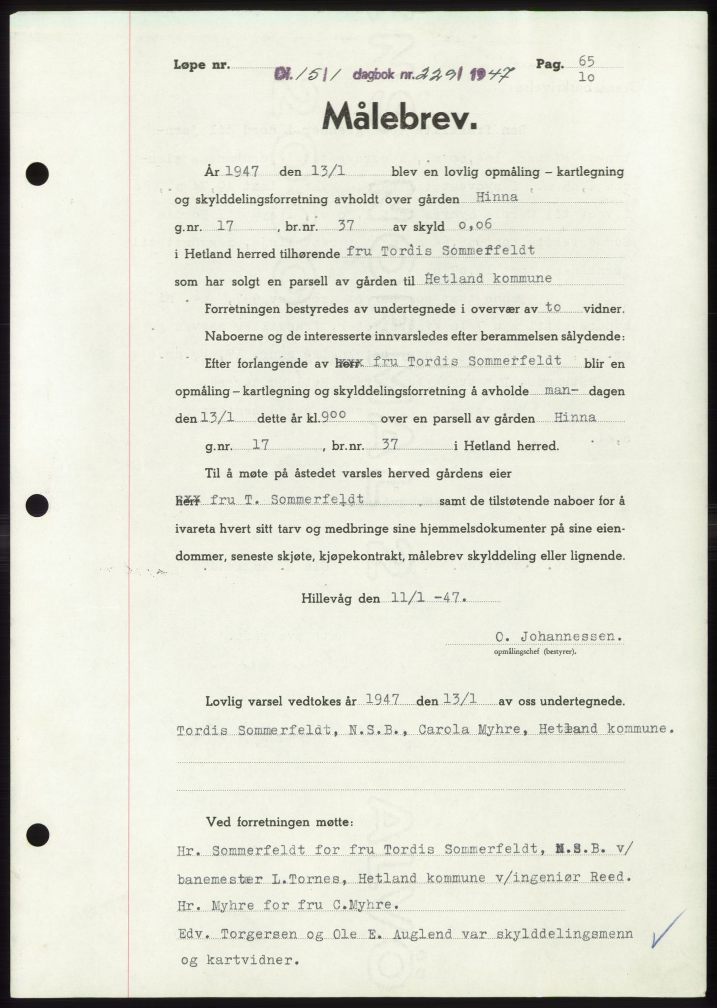 Jæren sorenskriveri, SAST/A-100310/03/G/Gba/L0093: Pantebok, 1947-1947, Dagboknr: 229/1947