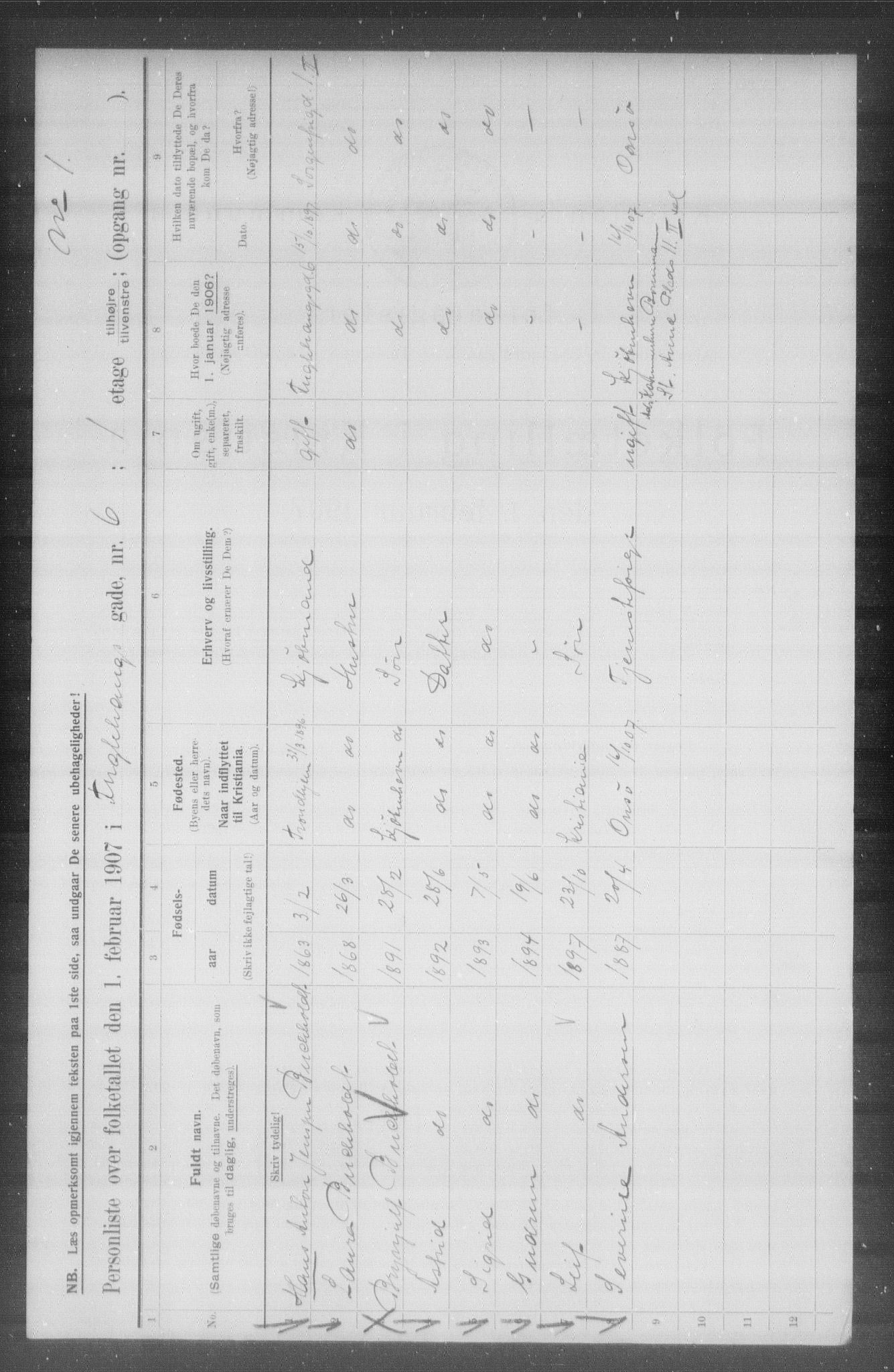 OBA, Kommunal folketelling 1.2.1907 for Kristiania kjøpstad, 1907, s. 14415