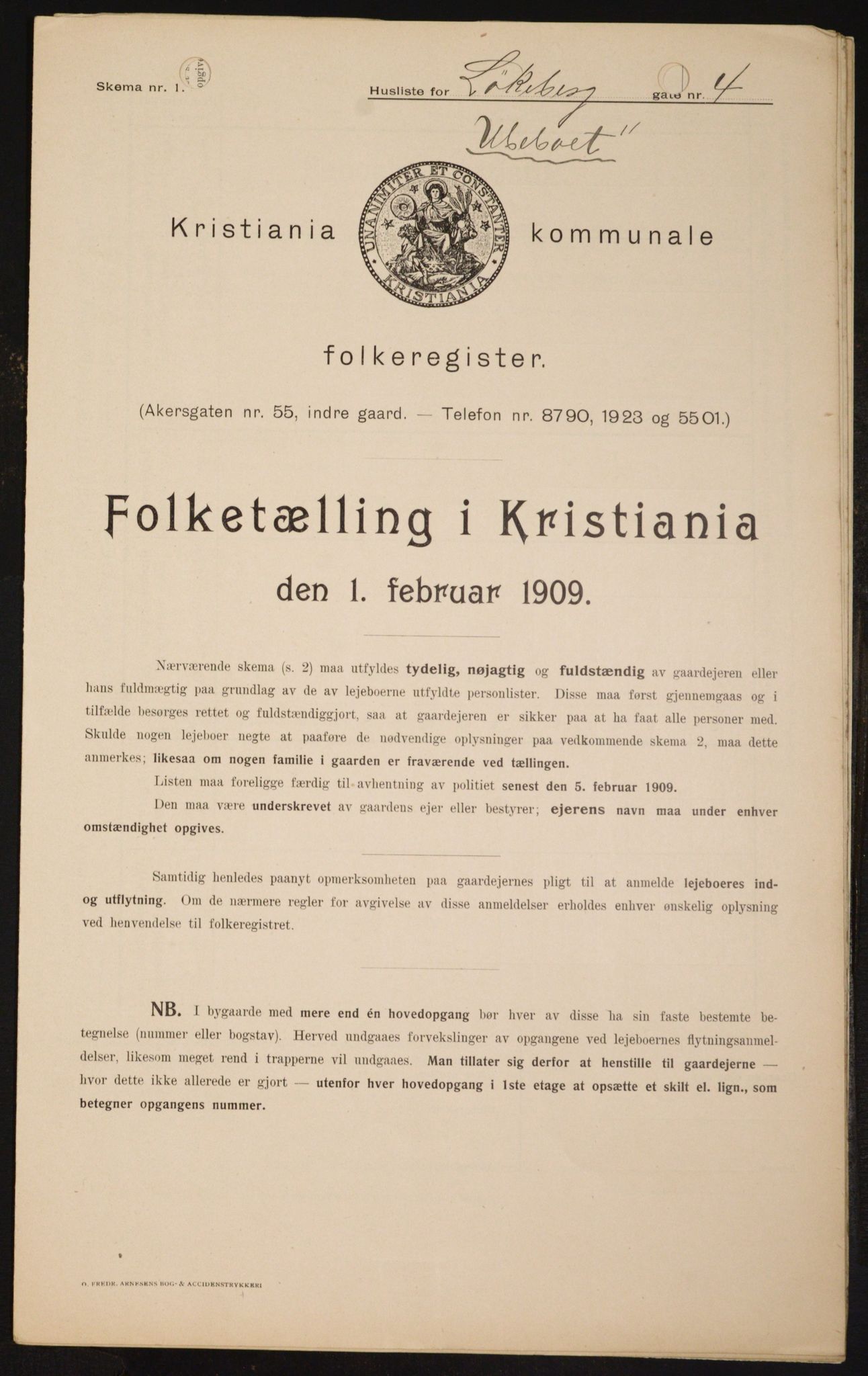 OBA, Kommunal folketelling 1.2.1909 for Kristiania kjøpstad, 1909, s. 53243