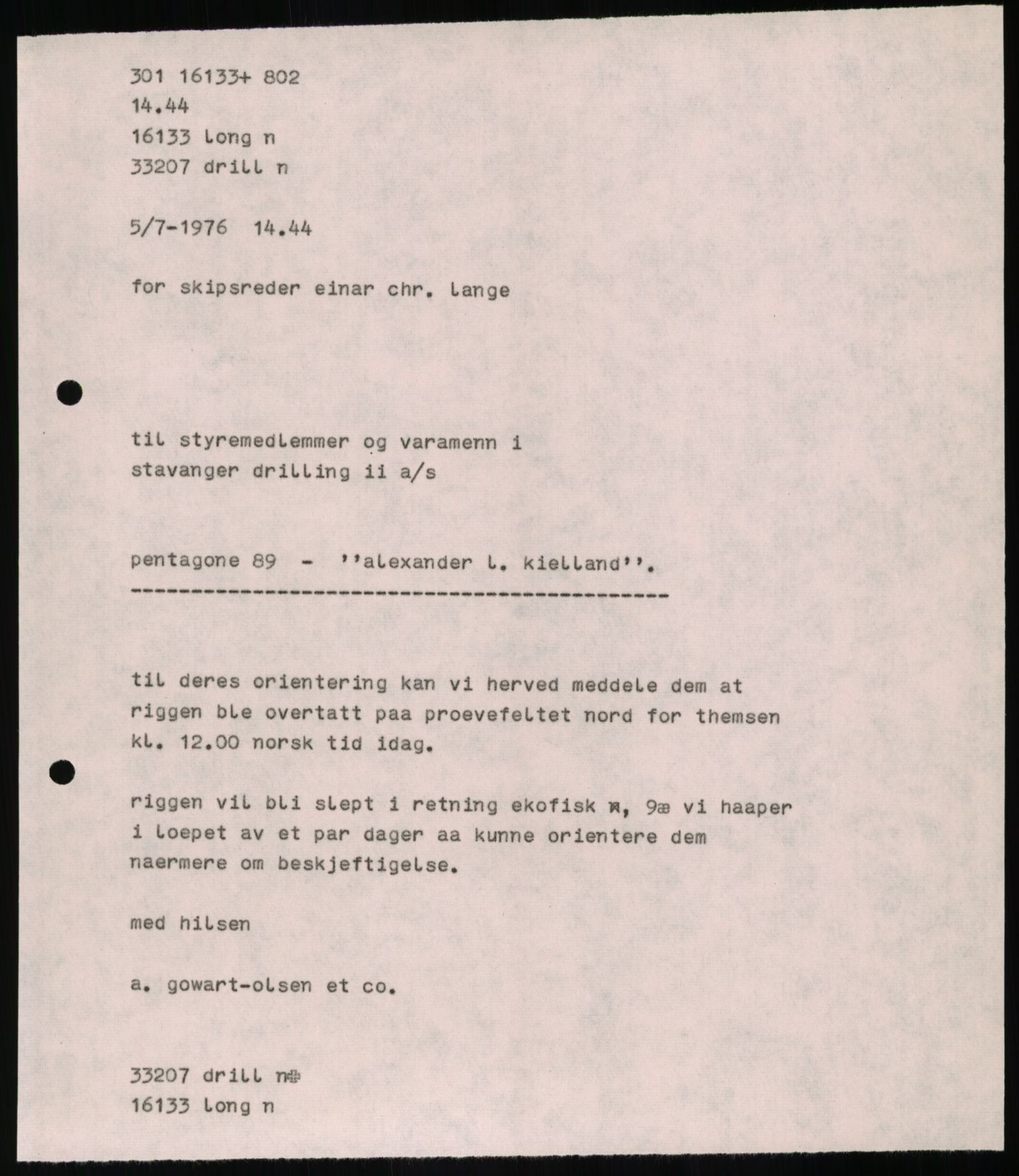 Pa 1503 - Stavanger Drilling AS, AV/SAST-A-101906/A/Ab/Abc/L0006: Styrekorrespondanse Stavanger Drilling II A/S, 1974-1977, s. 446