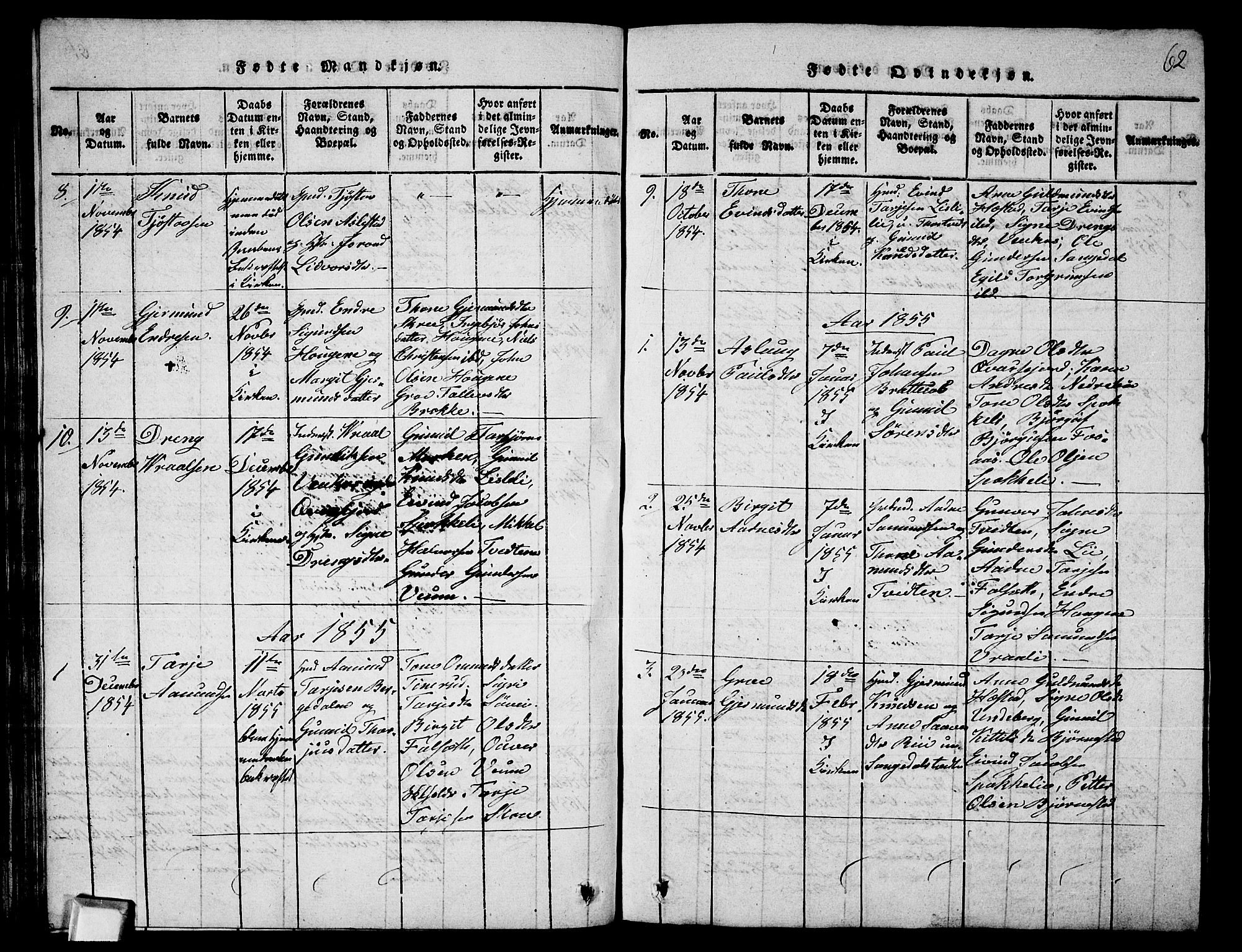 Fyresdal kirkebøker, AV/SAKO-A-263/G/Ga/L0003: Klokkerbok nr. I 3, 1815-1863, s. 62
