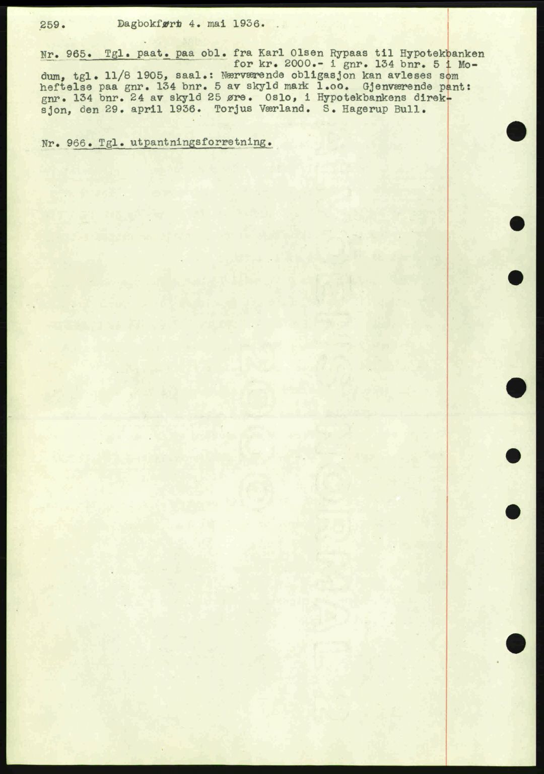 Eiker, Modum og Sigdal sorenskriveri, SAKO/A-123/G/Ga/Gab/L0032: Pantebok nr. A2, 1936-1936, Dagboknr: 965/1936