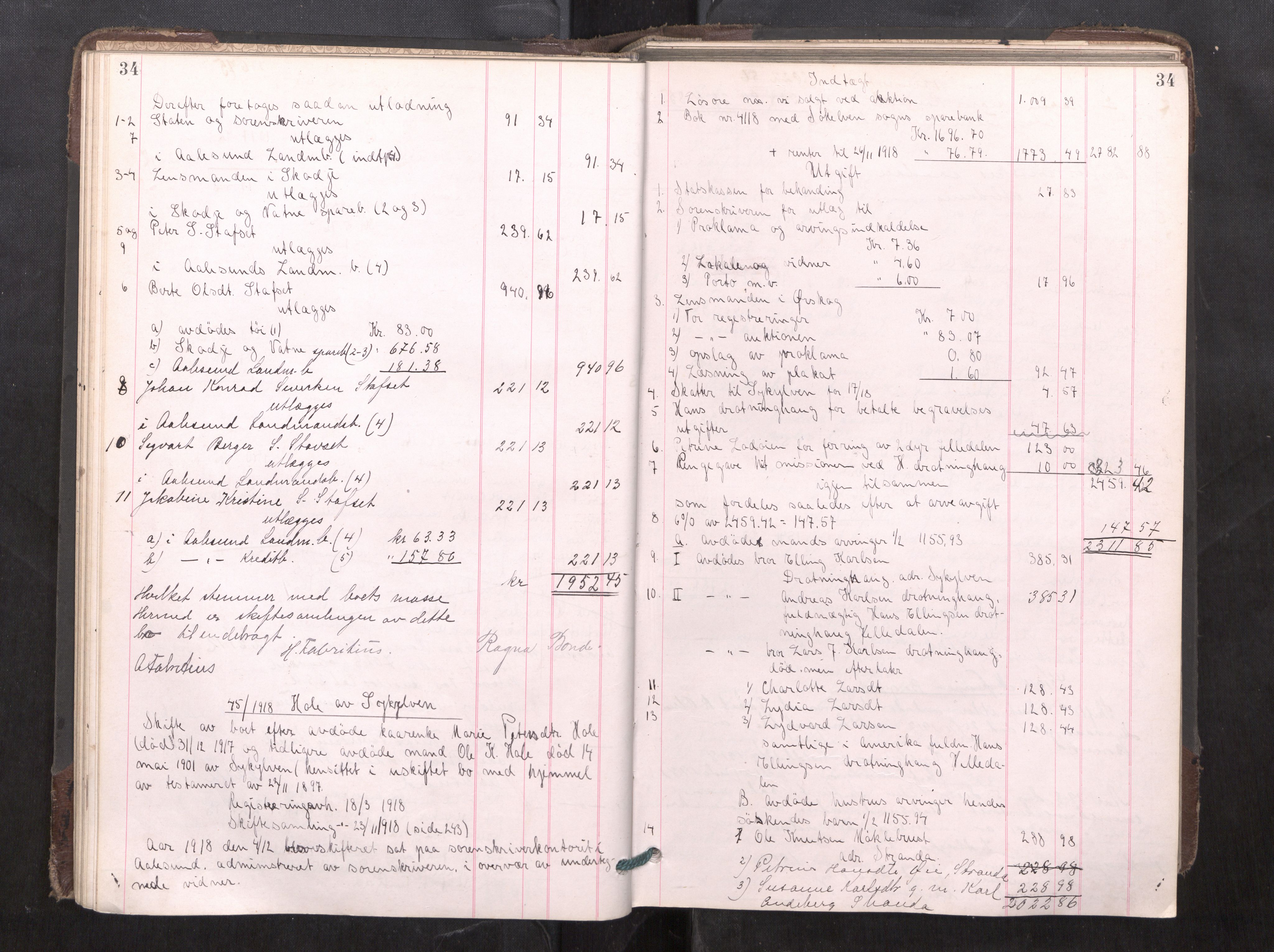 Nordre Sunnmøre sorenskriveri, AV/SAT-A-0006/1/3/3A/L0026: Skiftesluttningsprotokoll 7, 1918-1923, s. 34