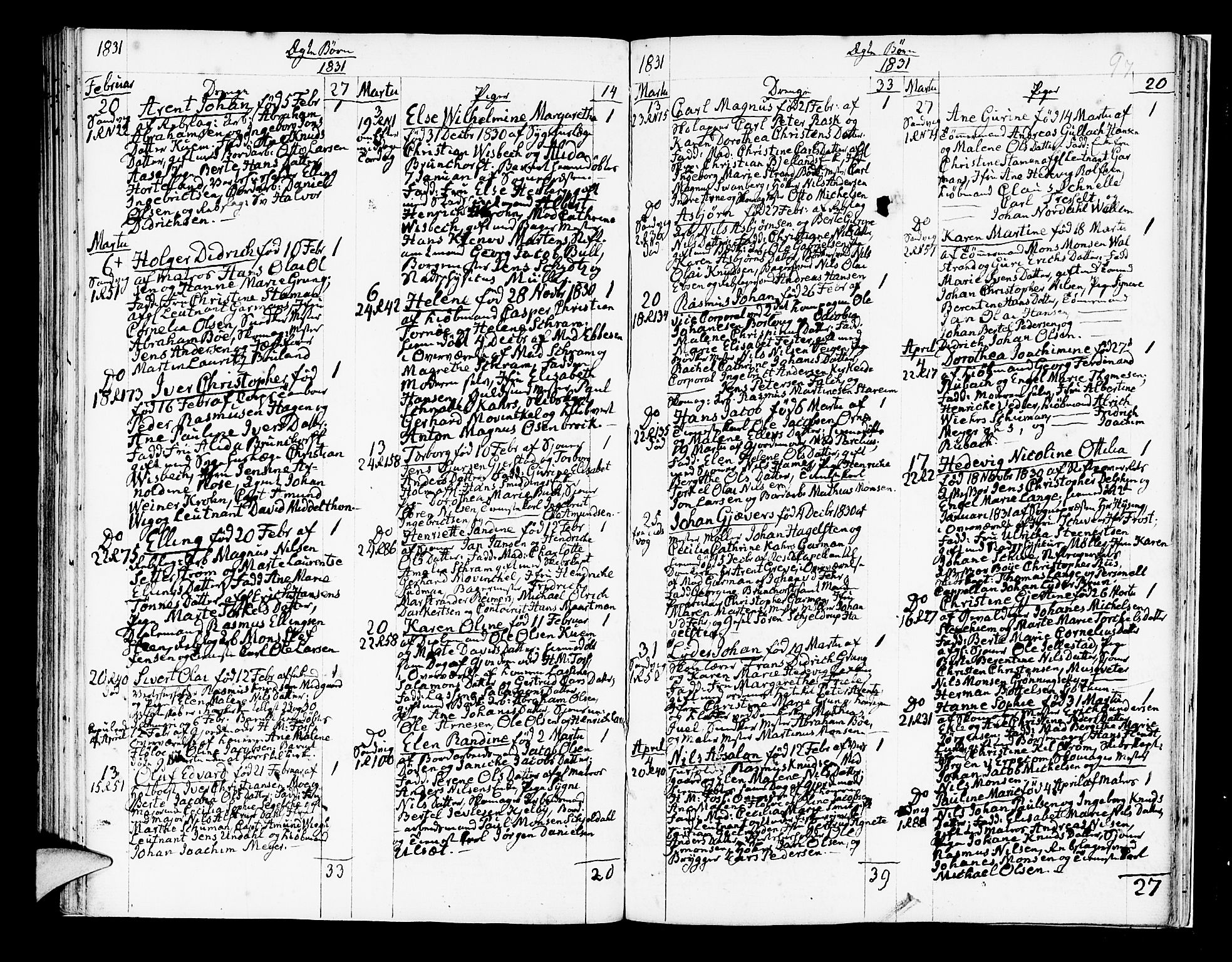 Korskirken sokneprestembete, AV/SAB-A-76101/H/Hab: Klokkerbok nr. A 4, 1820-1832, s. 97