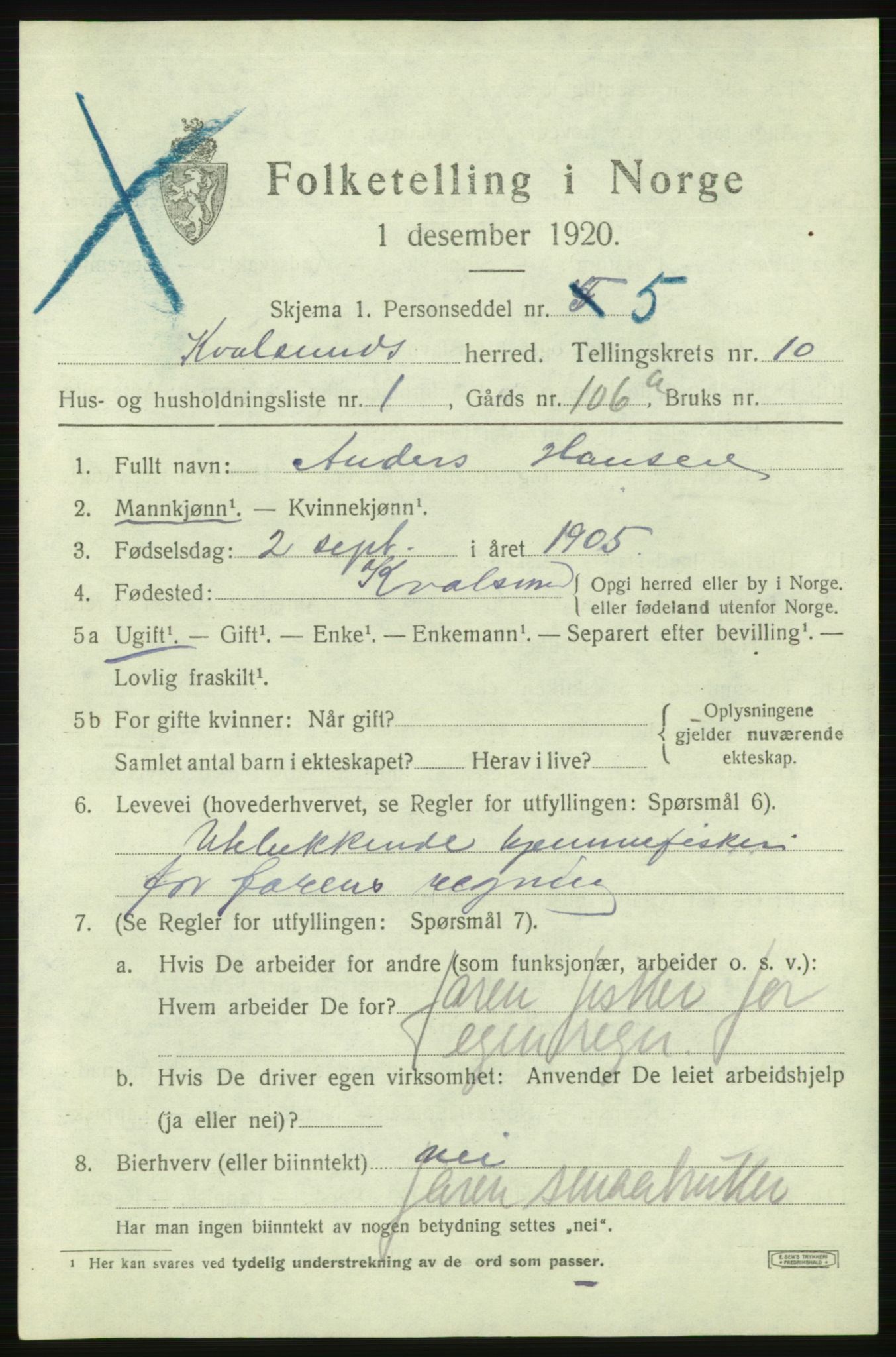 SATØ, Folketelling 1920 for 2017 Kvalsund herred, 1920, s. 2914
