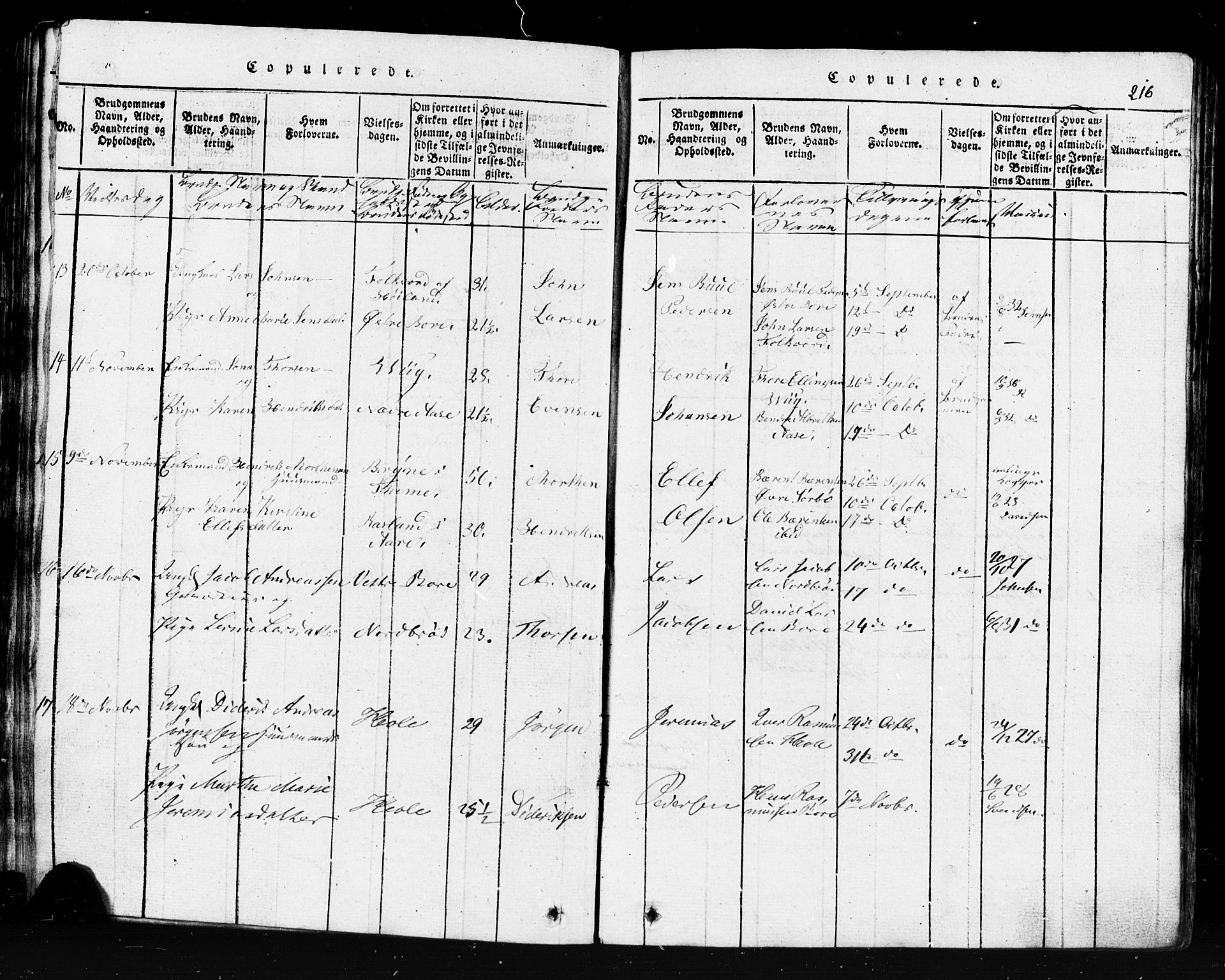 Klepp sokneprestkontor, AV/SAST-A-101803/001/3/30BB/L0001: Klokkerbok nr.  B 1, 1816-1859, s. 216