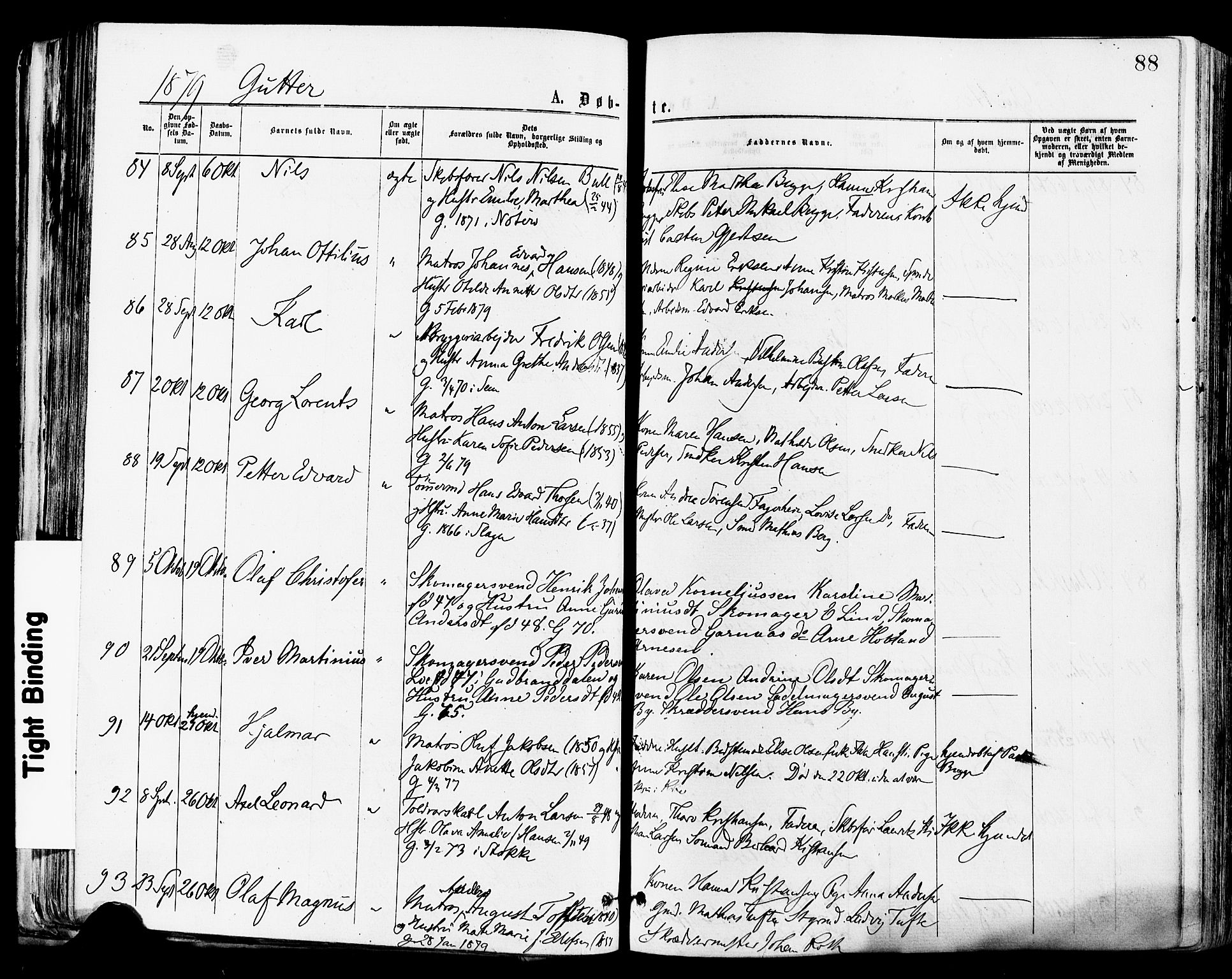 Tønsberg kirkebøker, AV/SAKO-A-330/F/Fa/L0010: Ministerialbok nr. I 10, 1874-1880, s. 88