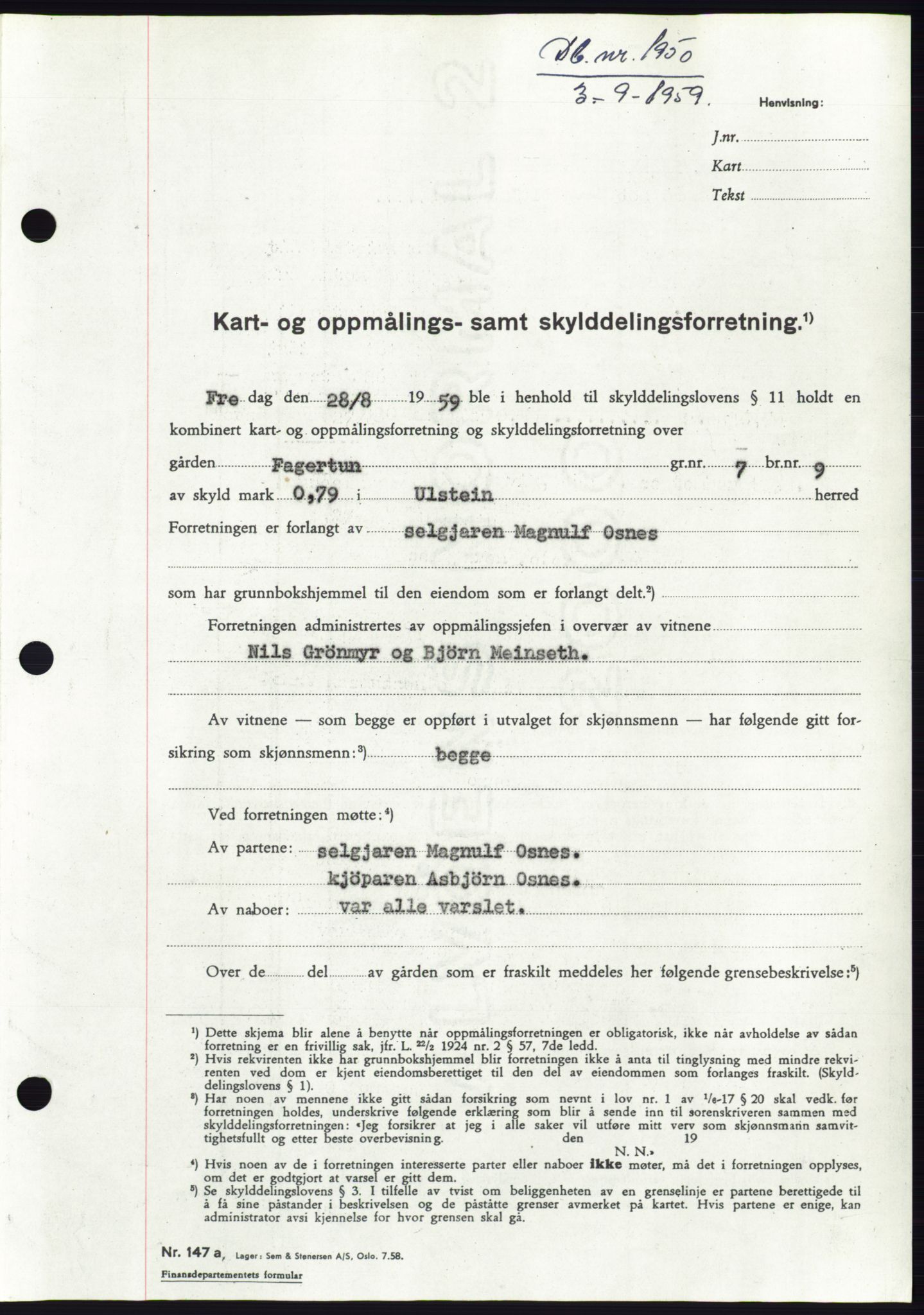 Søre Sunnmøre sorenskriveri, SAT/A-4122/1/2/2C/L0113: Pantebok nr. 39A, 1959-1959, Dagboknr: 1950/1959