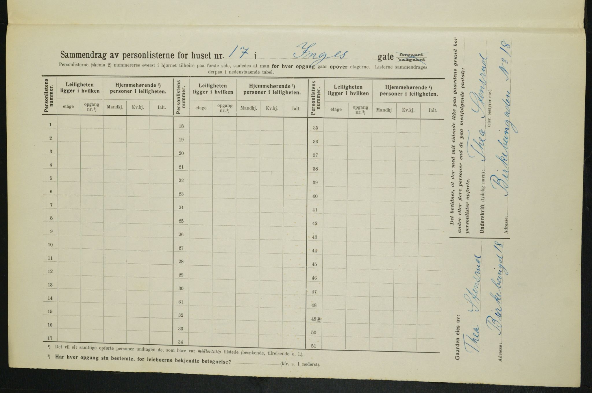 OBA, Kommunal folketelling 1.2.1914 for Kristiania, 1914, s. 44001