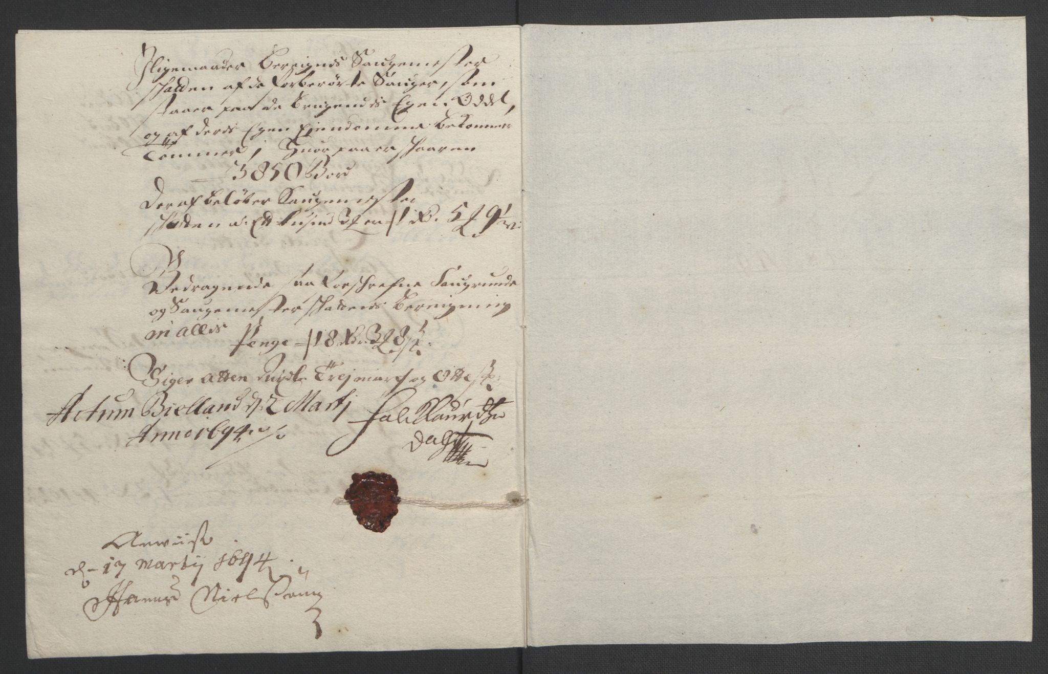 Rentekammeret inntil 1814, Reviderte regnskaper, Fogderegnskap, AV/RA-EA-4092/R48/L2974: Fogderegnskap Sunnhordland og Hardanger, 1693, s. 74