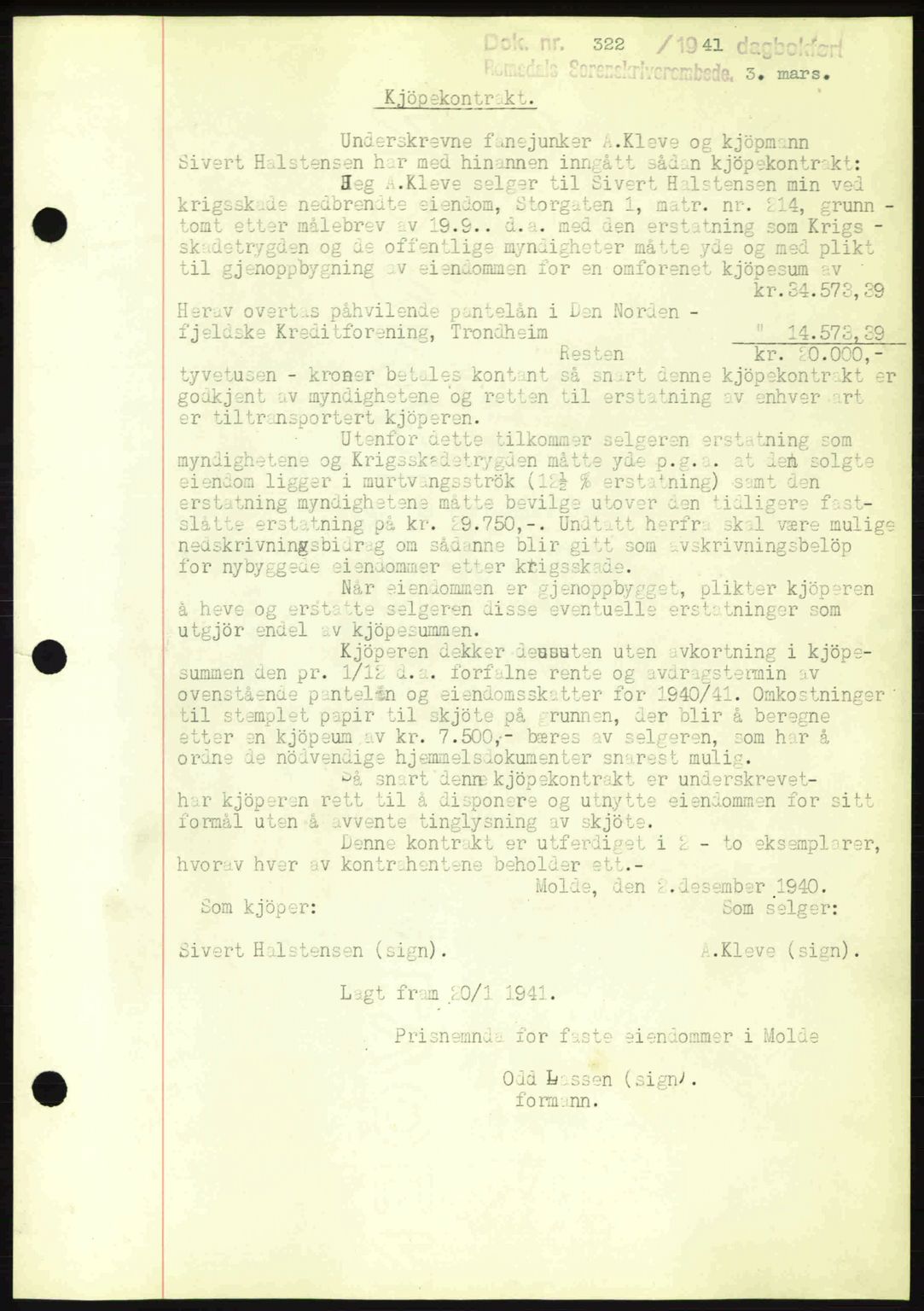 Romsdal sorenskriveri, SAT/A-4149/1/2/2C: Pantebok nr. A9, 1940-1941, Dagboknr: 322/1941