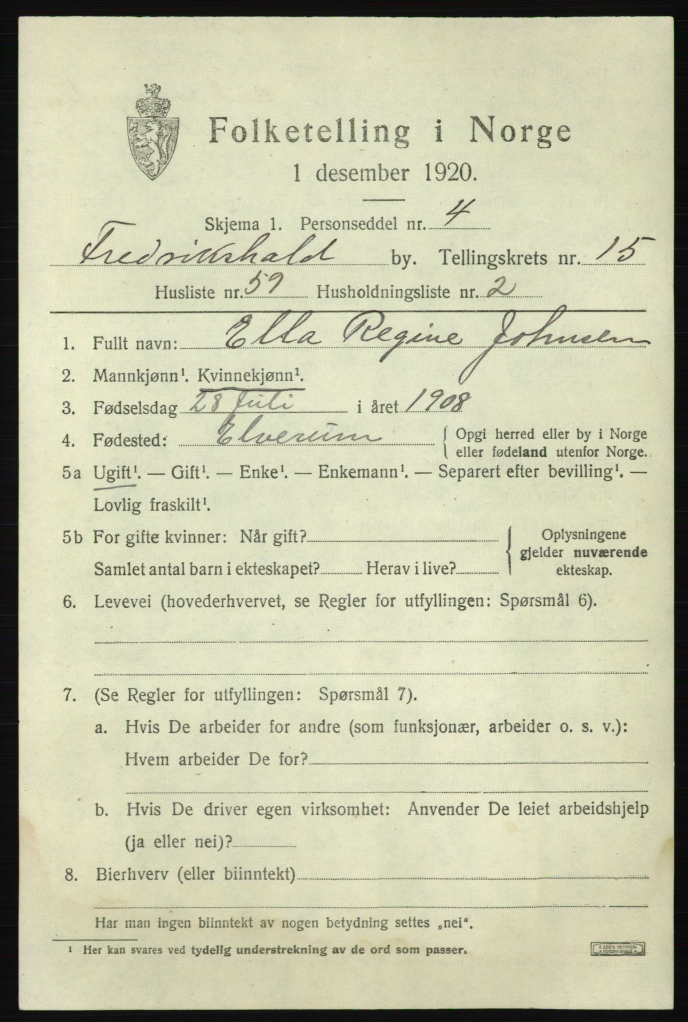 SAO, Folketelling 1920 for 0101 Fredrikshald kjøpstad, 1920, s. 24534