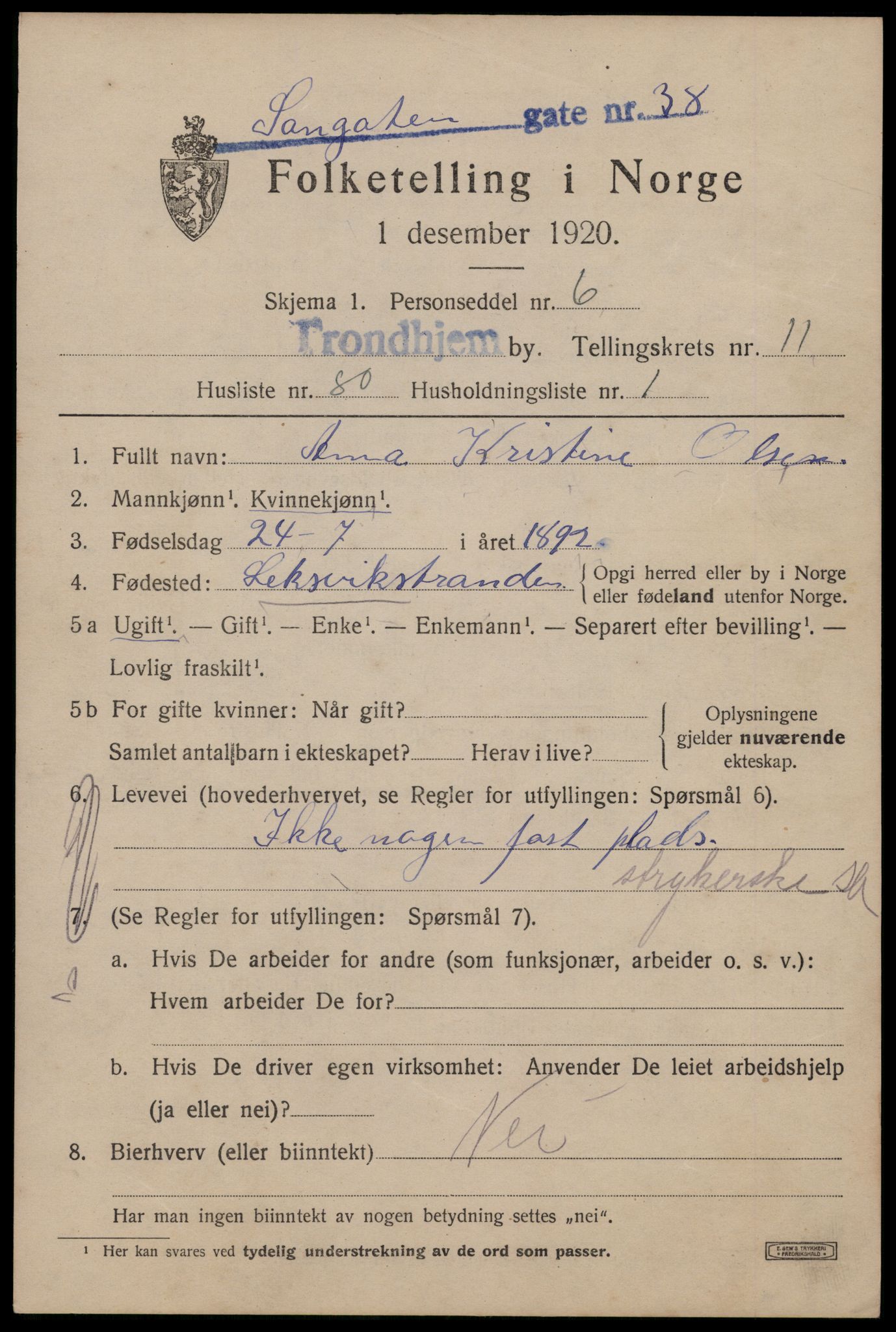 SAT, Folketelling 1920 for 1601 Trondheim kjøpstad, 1920, s. 47330