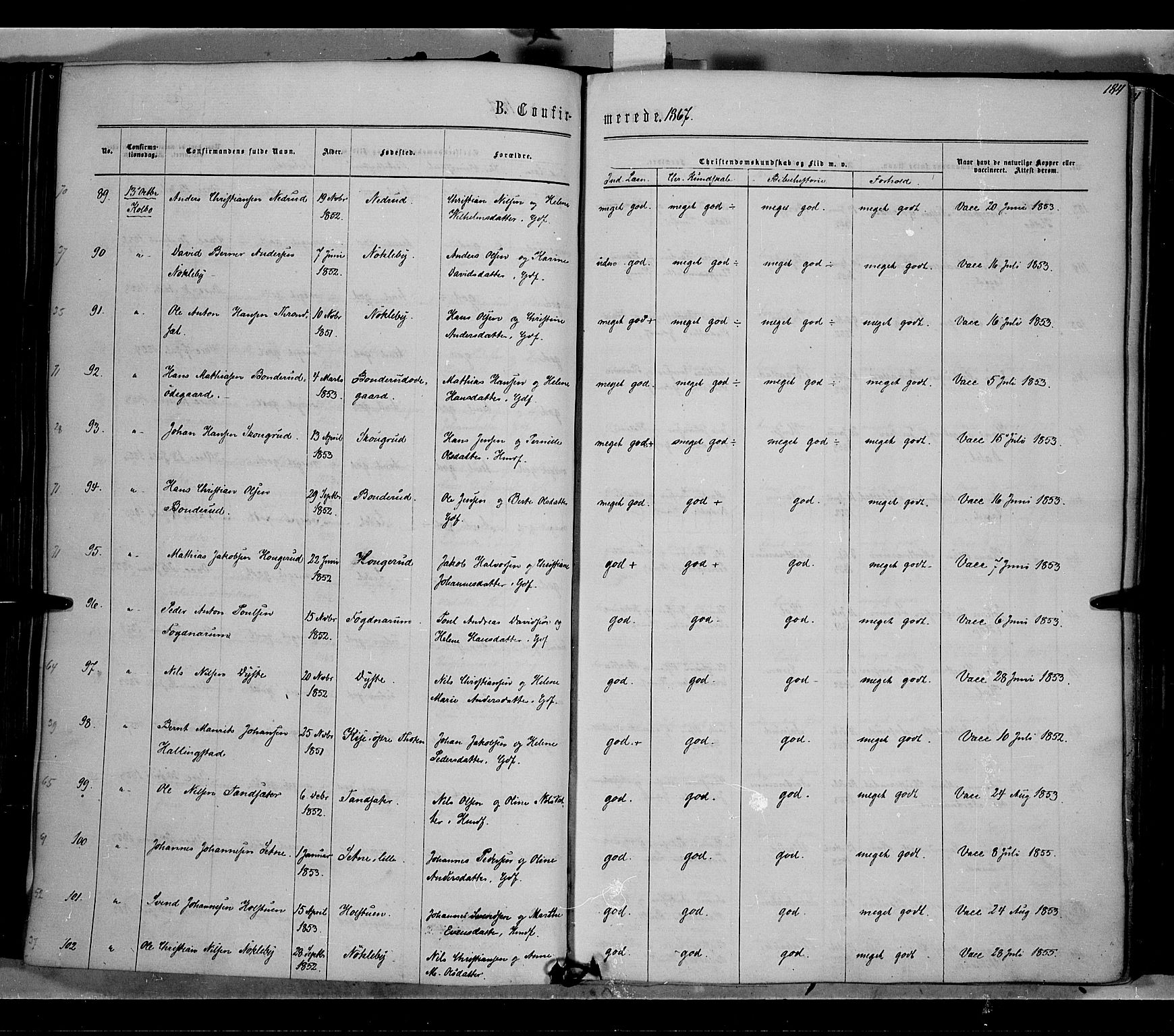Vestre Toten prestekontor, SAH/PREST-108/H/Ha/Haa/L0007: Ministerialbok nr. 7, 1862-1869, s. 184