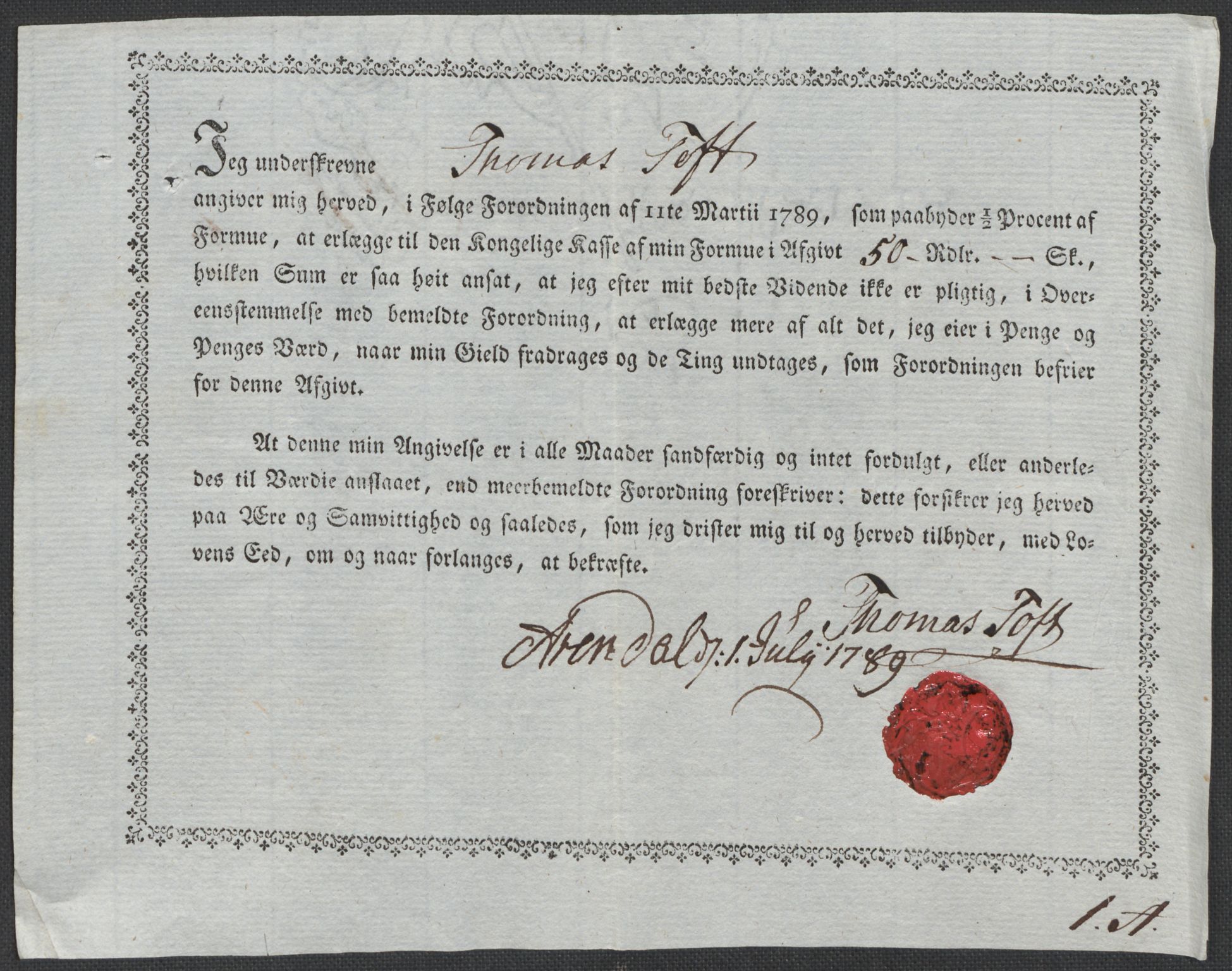 Rentekammeret inntil 1814, Reviderte regnskaper, Mindre regnskaper, AV/RA-EA-4068/Rf/Rfe/L0002: Arendal. Bergen, 1789, s. 47