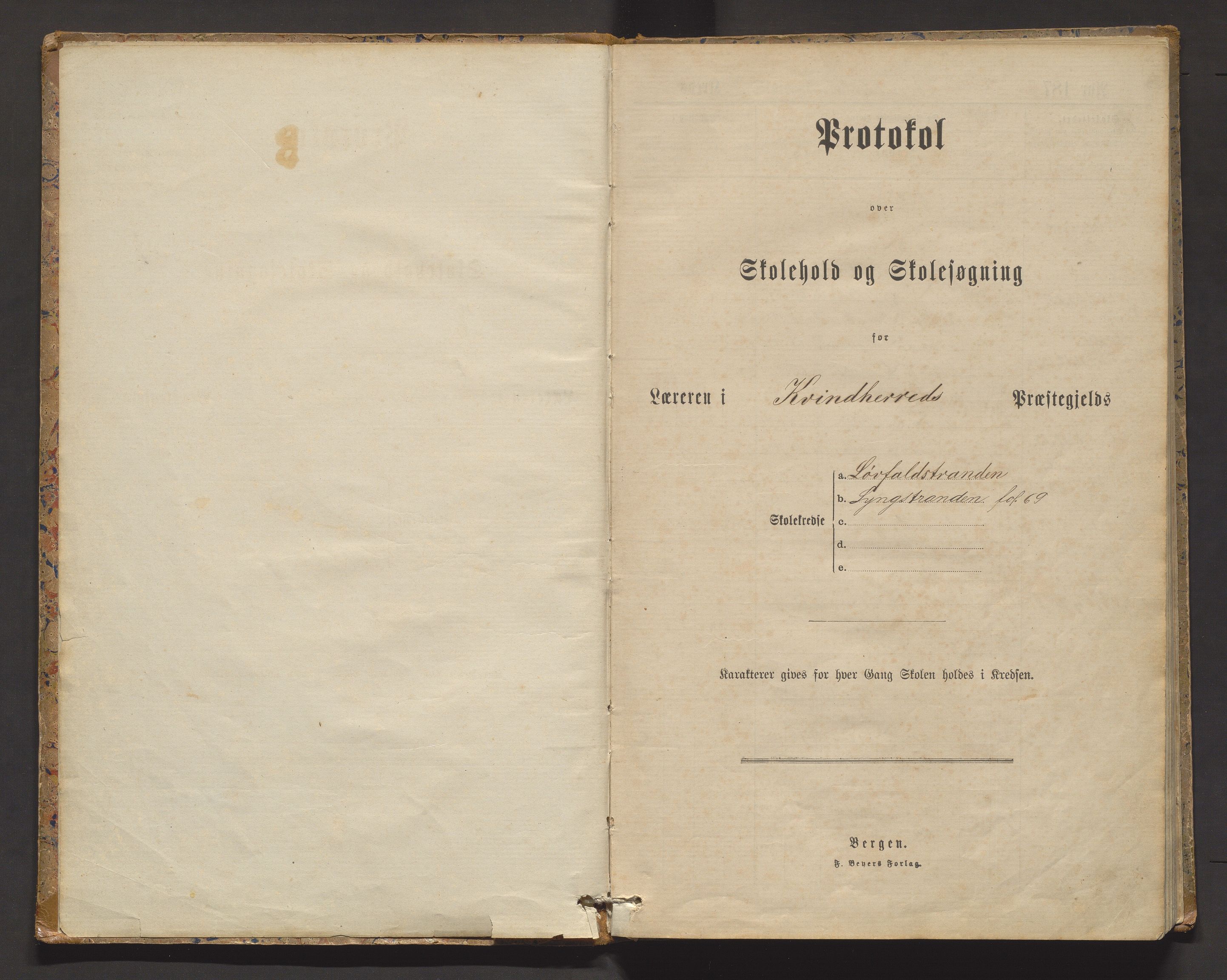 Kvinnherad kommune. Barneskulane, IKAH/1224-231/F/Fe/L0003: Skuleprotokoll for Løvfallstranden og Lyngstranden krinsar, 1876-1911