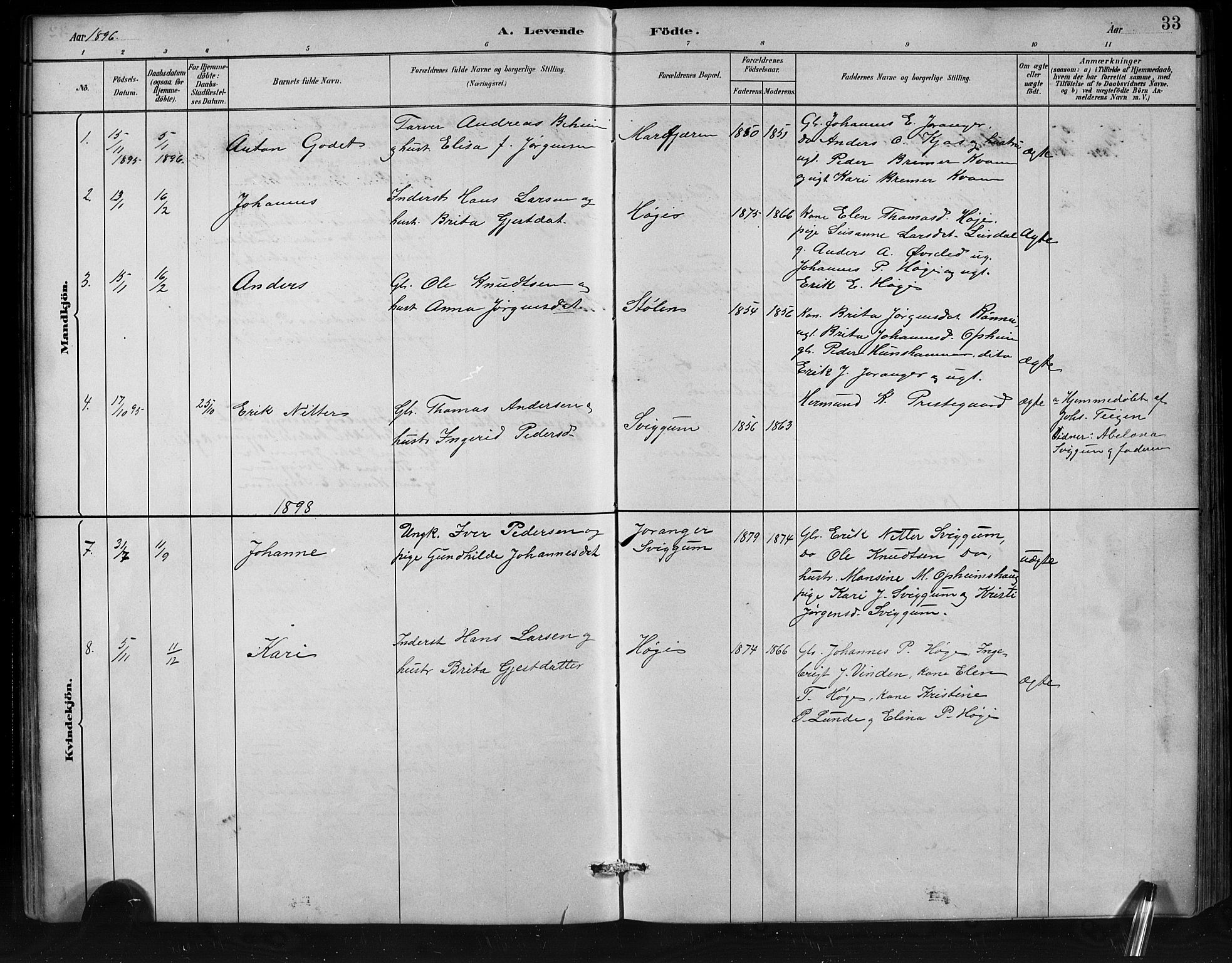 Jostedal sokneprestembete, AV/SAB-A-80601/H/Hab/Habd/L0001: Klokkerbok nr. D 1, 1882-1910, s. 33