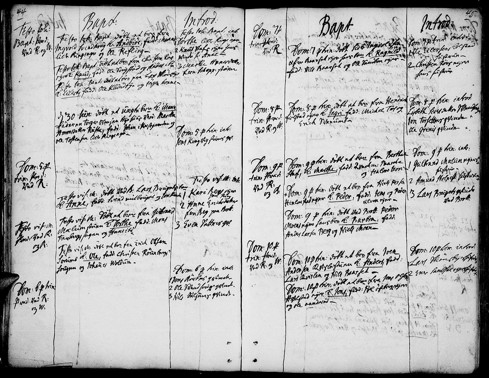 Ringsaker prestekontor, AV/SAH-PREST-014/K/Ka/L0001: Ministerialbok nr. 1, 1734-1746, s. 44-45