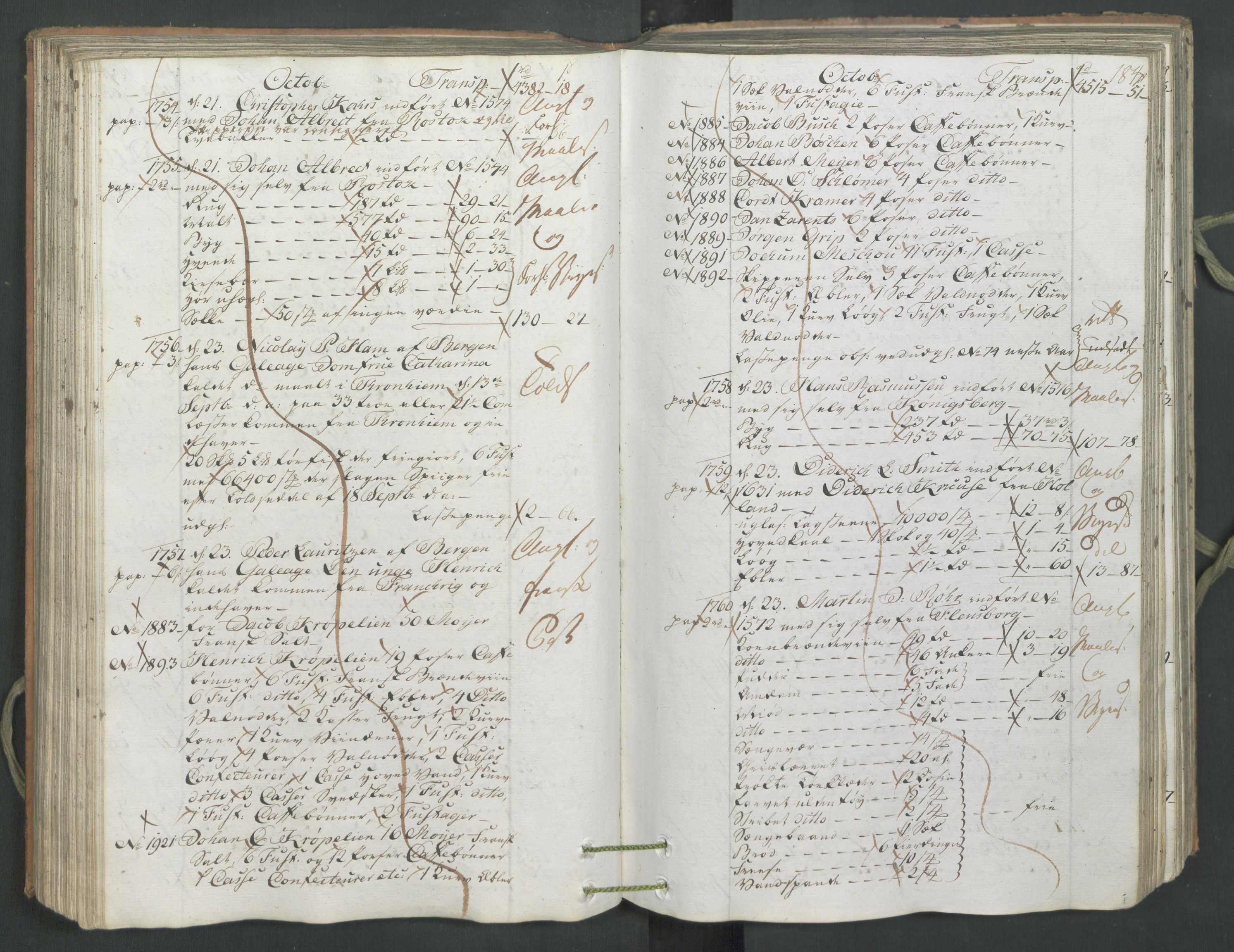 Generaltollkammeret, tollregnskaper, AV/RA-EA-5490/R26/L0222/0001: Tollregnskaper Bergen A / Inngående hovedtollbok, 1786, s. 183b-184a
