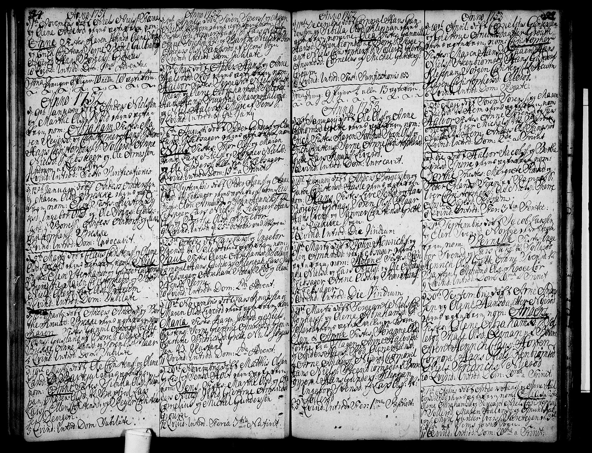 Våle kirkebøker, AV/SAKO-A-334/F/Fa/L0004: Ministerialbok nr. I 4 /1, 1732-1773, s. 54-55