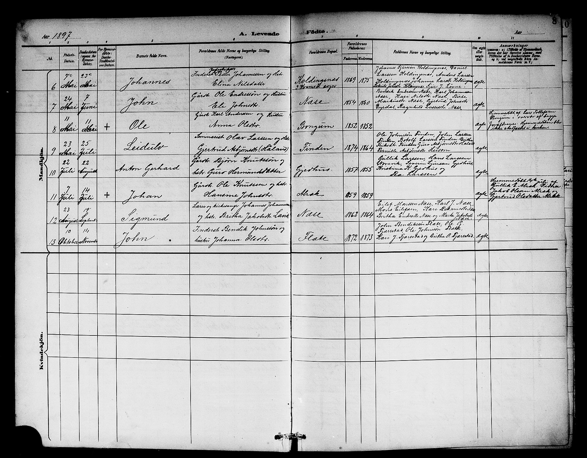 Vik sokneprestembete, AV/SAB-A-81501/H/Hab/Habb/L0003: Klokkerbok nr. B 3, 1894-1912, s. 8