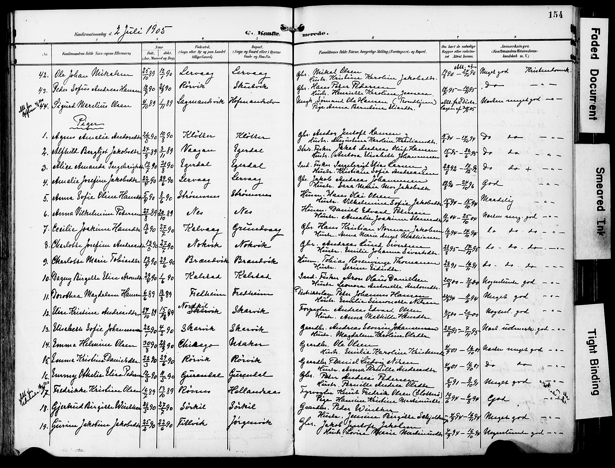 Ministerialprotokoller, klokkerbøker og fødselsregistre - Nordland, AV/SAT-A-1459/859/L0848: Ministerialbok nr. 859A08, 1900-1912, s. 154