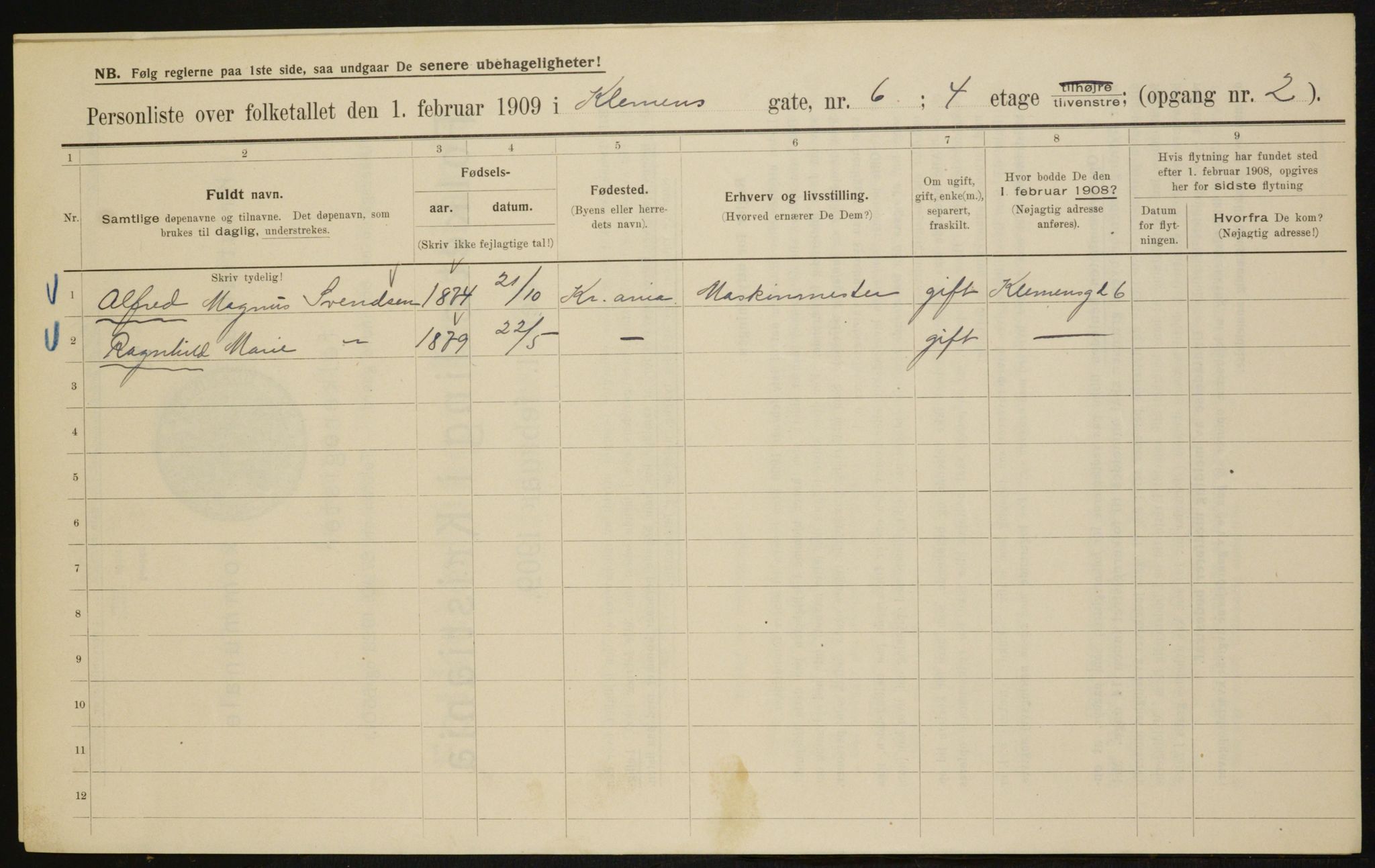 OBA, Kommunal folketelling 1.2.1909 for Kristiania kjøpstad, 1909, s. 11658