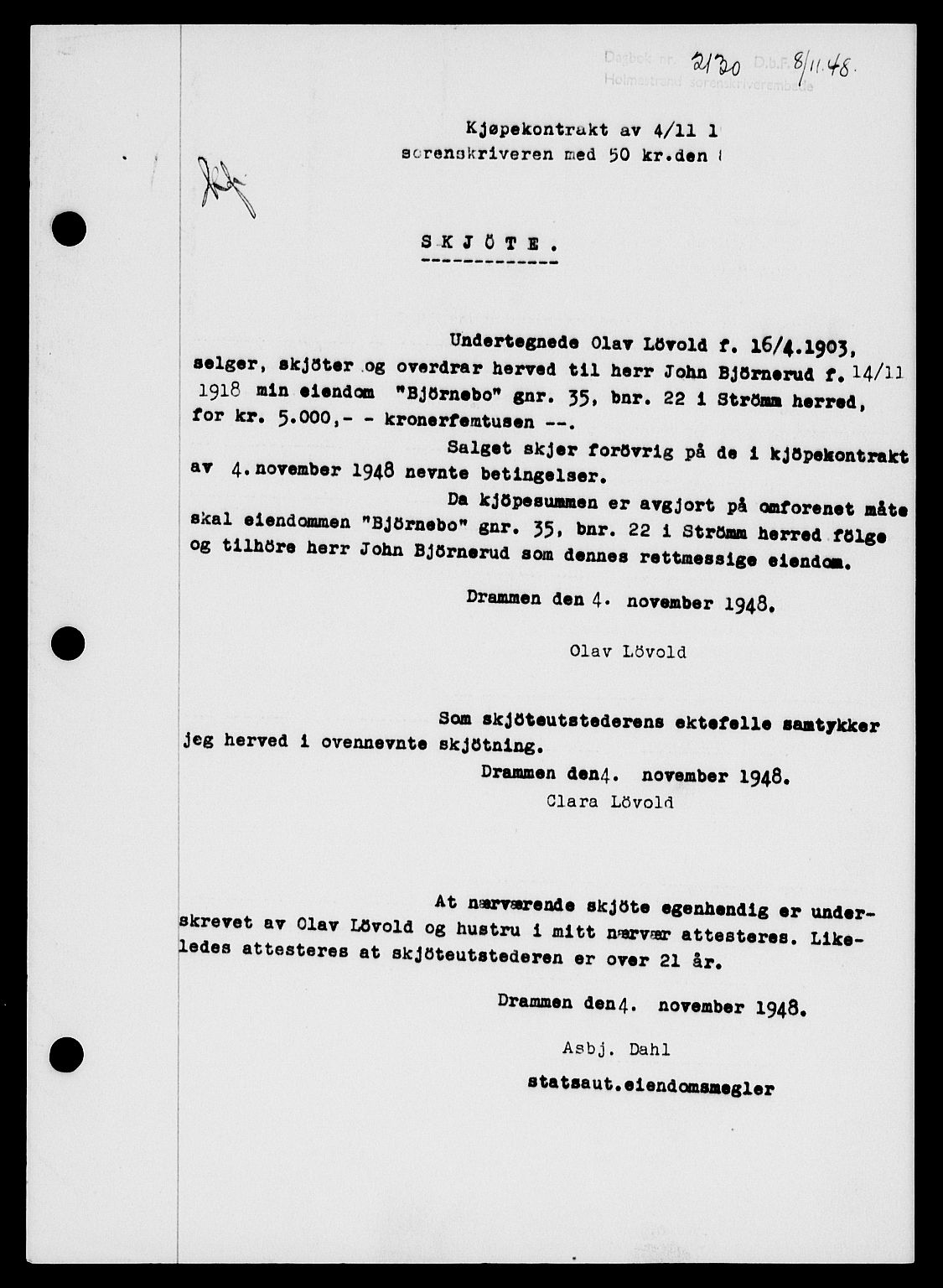 Holmestrand sorenskriveri, SAKO/A-67/G/Ga/Gaa/L0065: Pantebok nr. A-65, 1948-1949, Dagboknr: 2130/1948