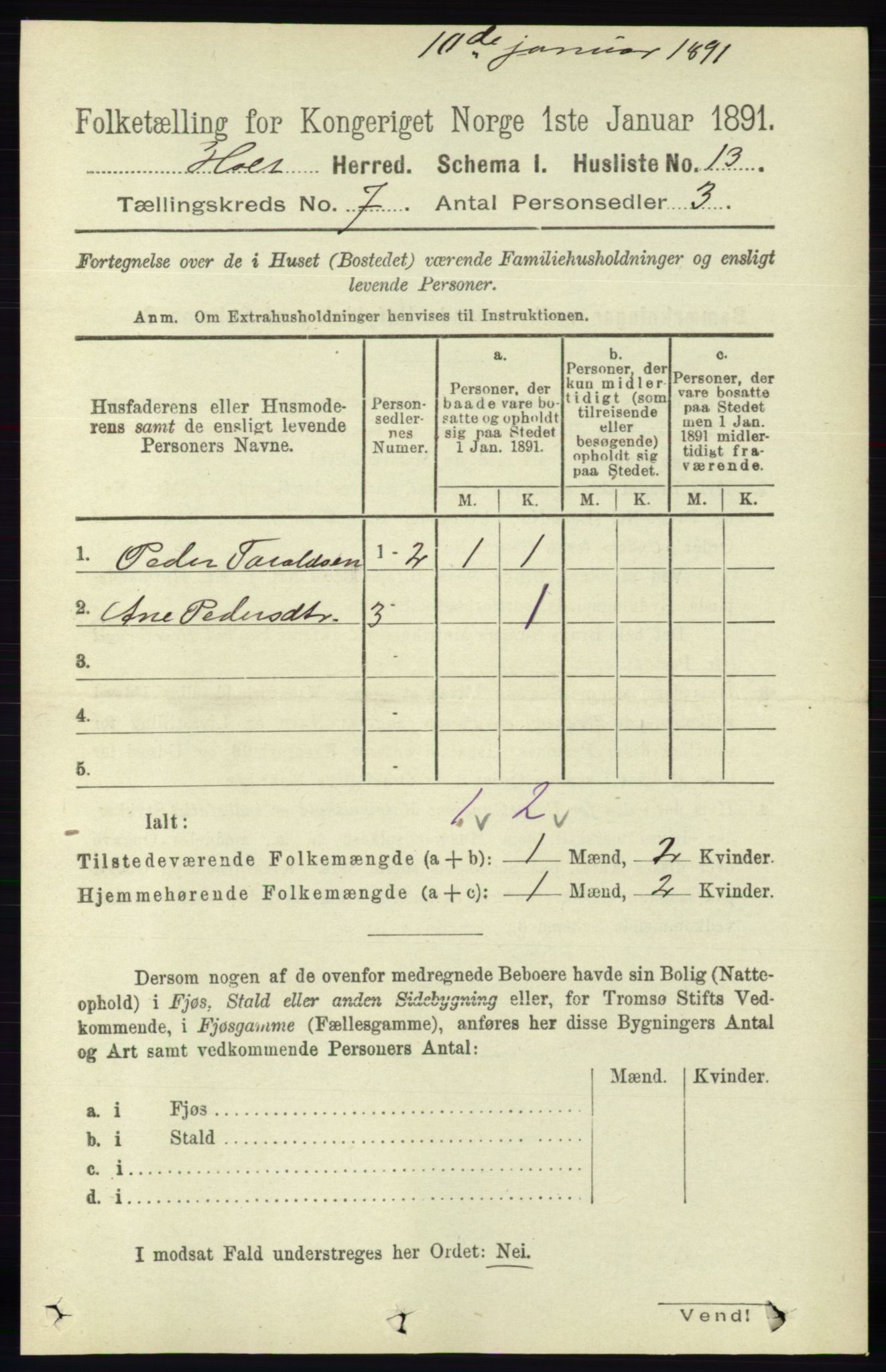 RA, Folketelling 1891 for 0914 Holt herred, 1891, s. 3307