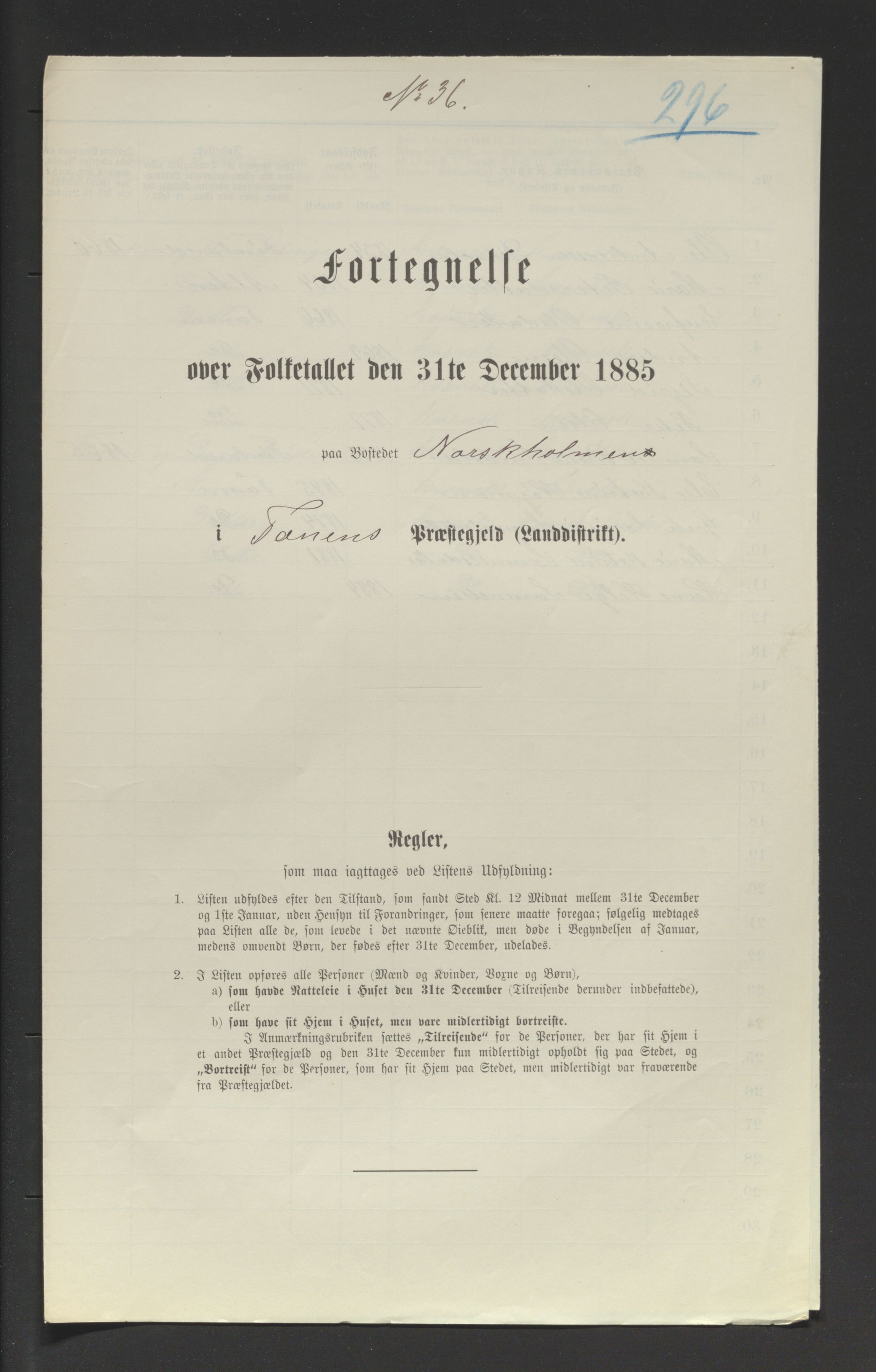 SATØ, Folketelling 1885 for 2025 Tana herred, 1885, s. 296a