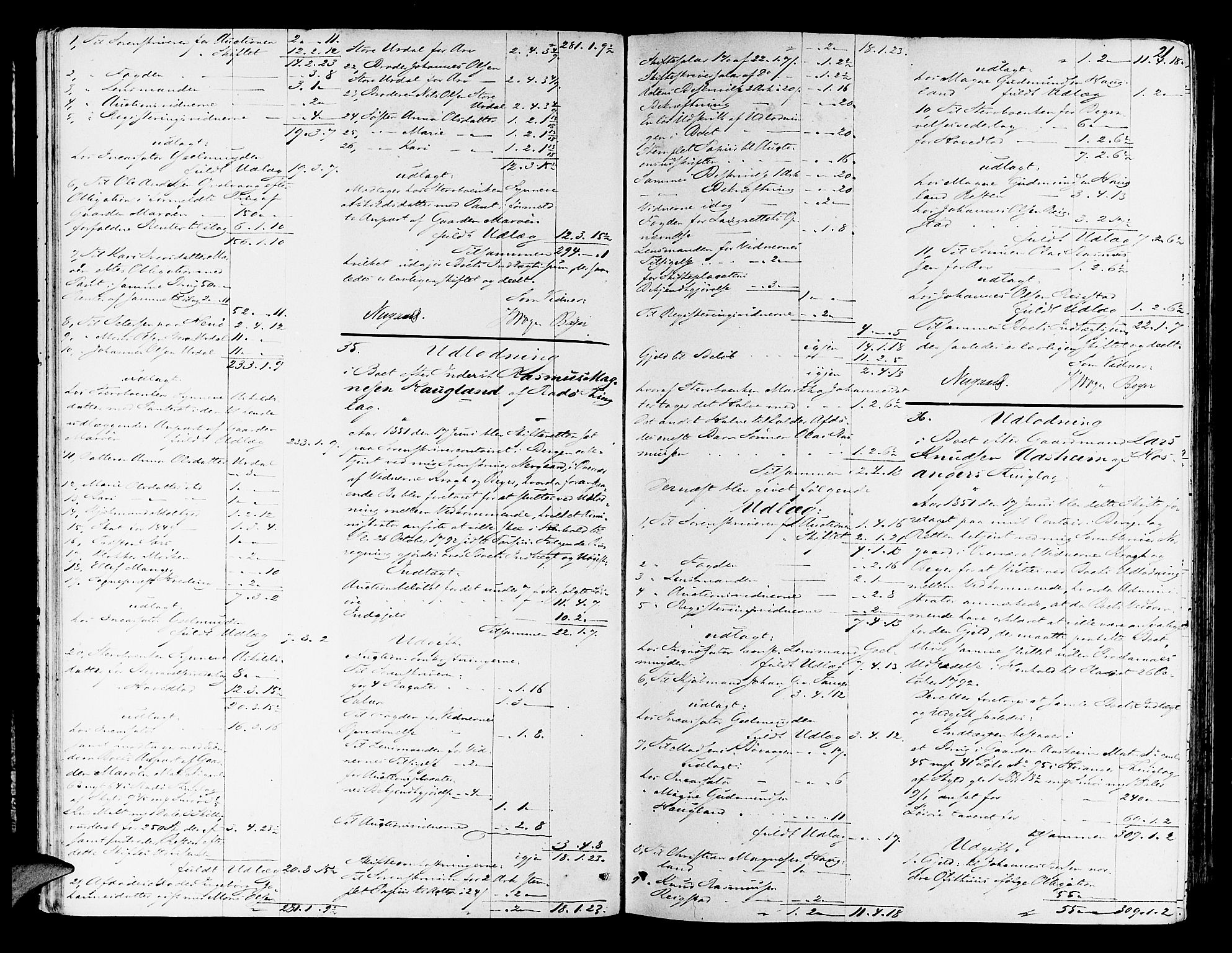 Nordhordland sorenskrivar, AV/SAB-A-2901/1/H/Hd/Hda/L0005: Skifteutlodningsprotokollar, 1851-1857, s. 20b-21a