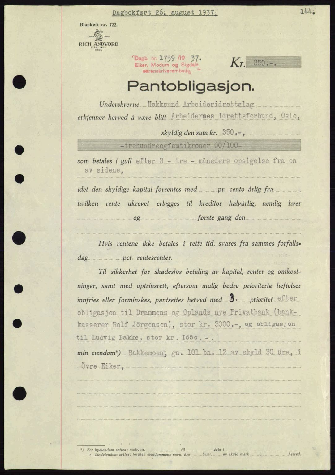 Eiker, Modum og Sigdal sorenskriveri, SAKO/A-123/G/Ga/Gab/L0036: Pantebok nr. A6, 1937-1937, Dagboknr: 1759/1937