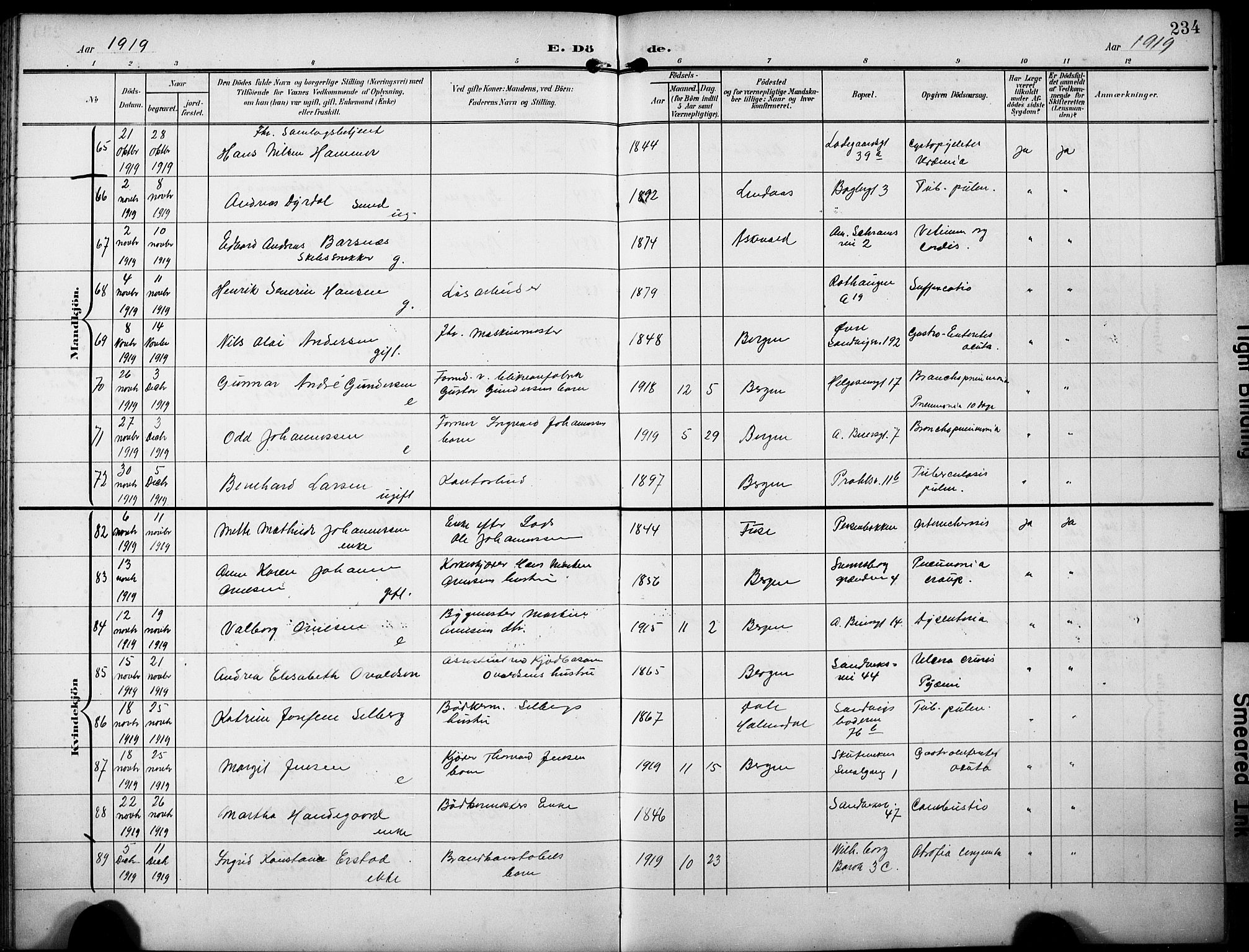 Sandviken Sokneprestembete, AV/SAB-A-77601/H/Hb/L0017: Klokkerbok nr. E 1, 1903-1926, s. 234