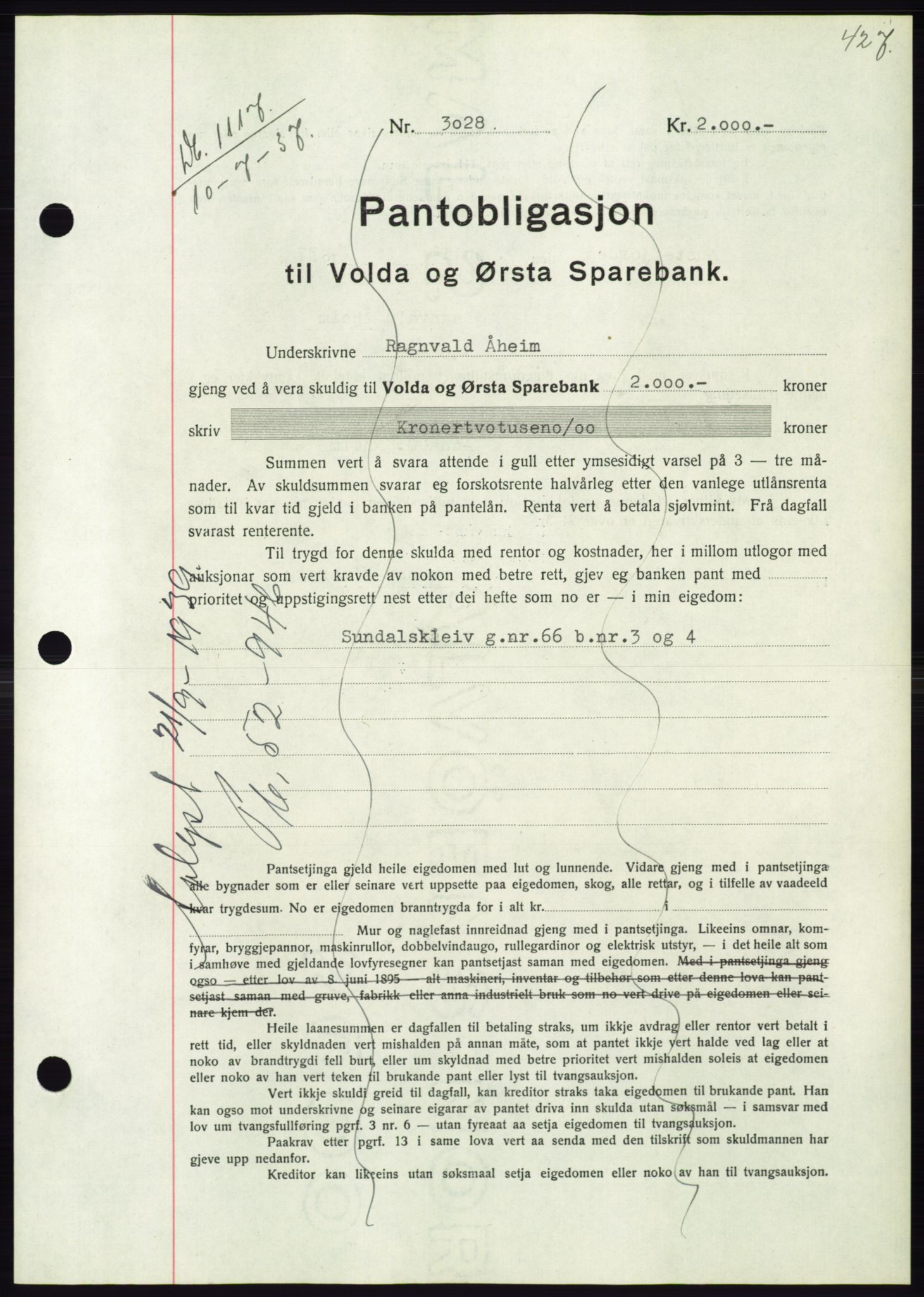 Søre Sunnmøre sorenskriveri, AV/SAT-A-4122/1/2/2C/L0063: Pantebok nr. 57, 1937-1937, Dagboknr: 1117/1937