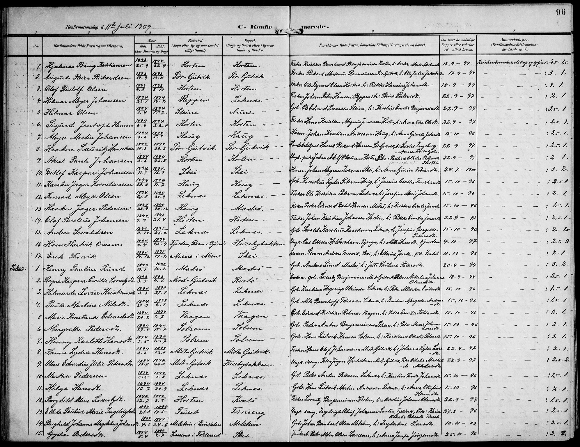 Ministerialprotokoller, klokkerbøker og fødselsregistre - Nord-Trøndelag, AV/SAT-A-1458/788/L0698: Ministerialbok nr. 788A05, 1902-1921, s. 96