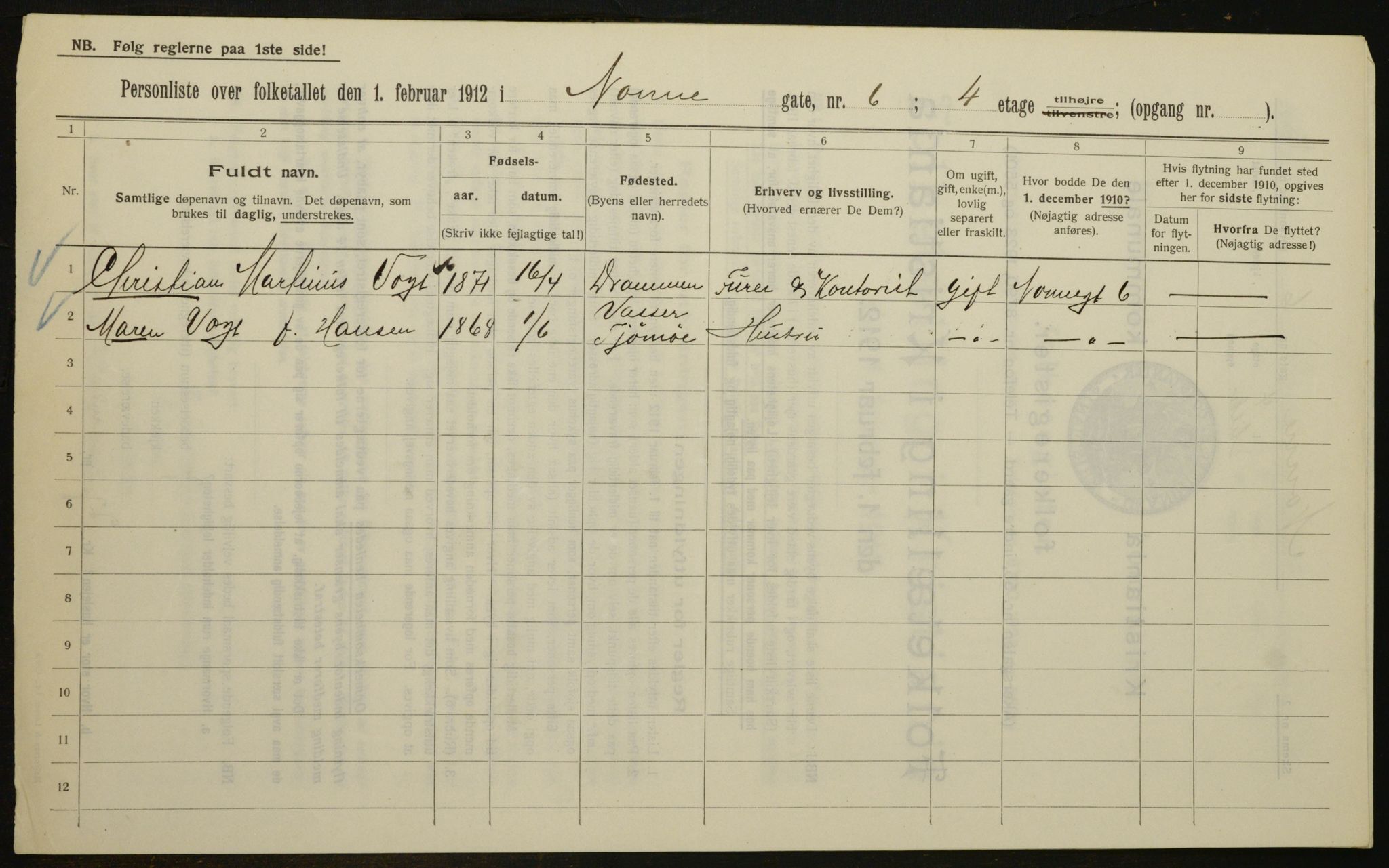 OBA, Kommunal folketelling 1.2.1912 for Kristiania, 1912, s. 72003