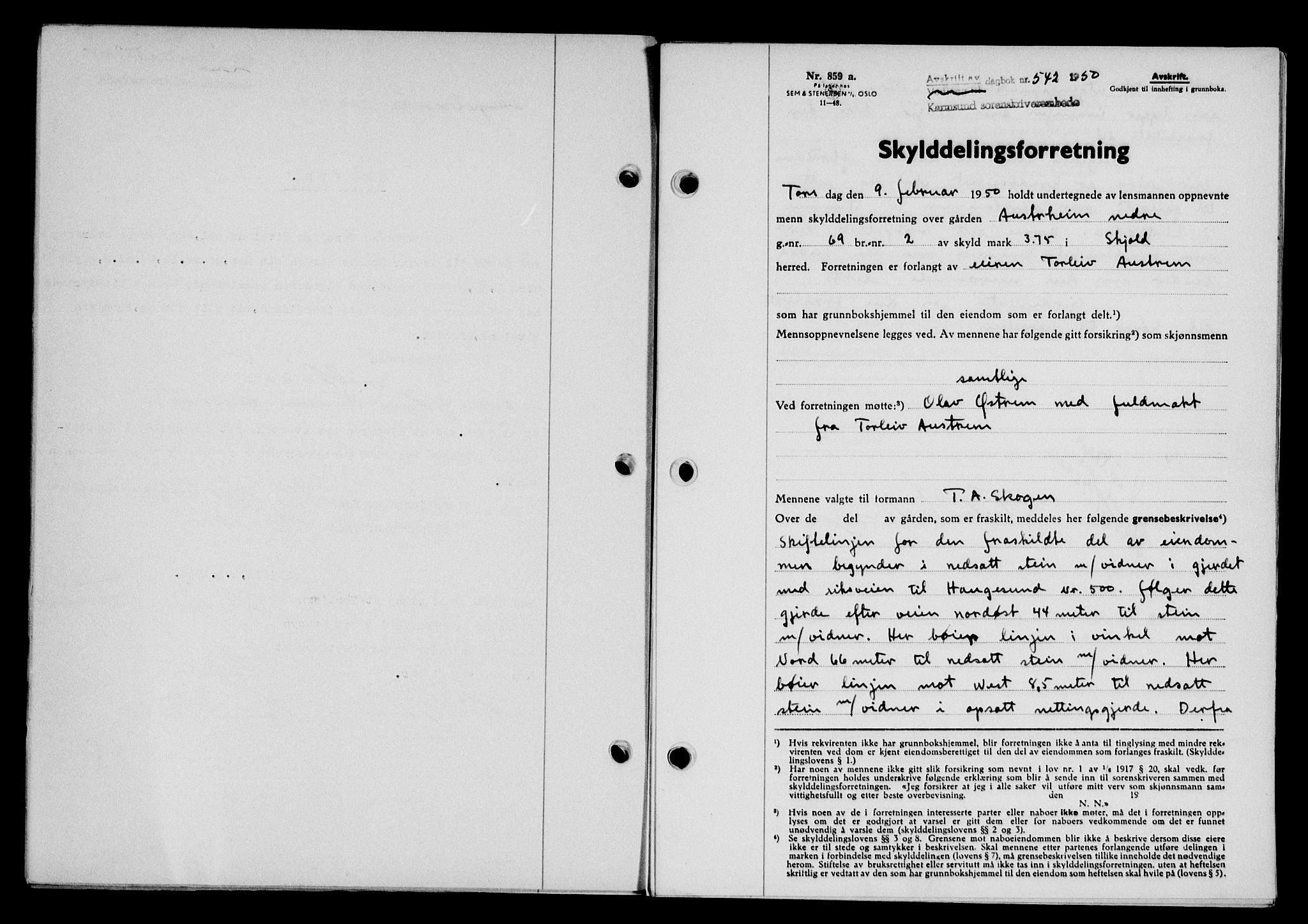 Karmsund sorenskriveri, SAST/A-100311/01/II/IIB/L0099: Pantebok nr. 79A, 1950-1950, Dagboknr: 542/1950