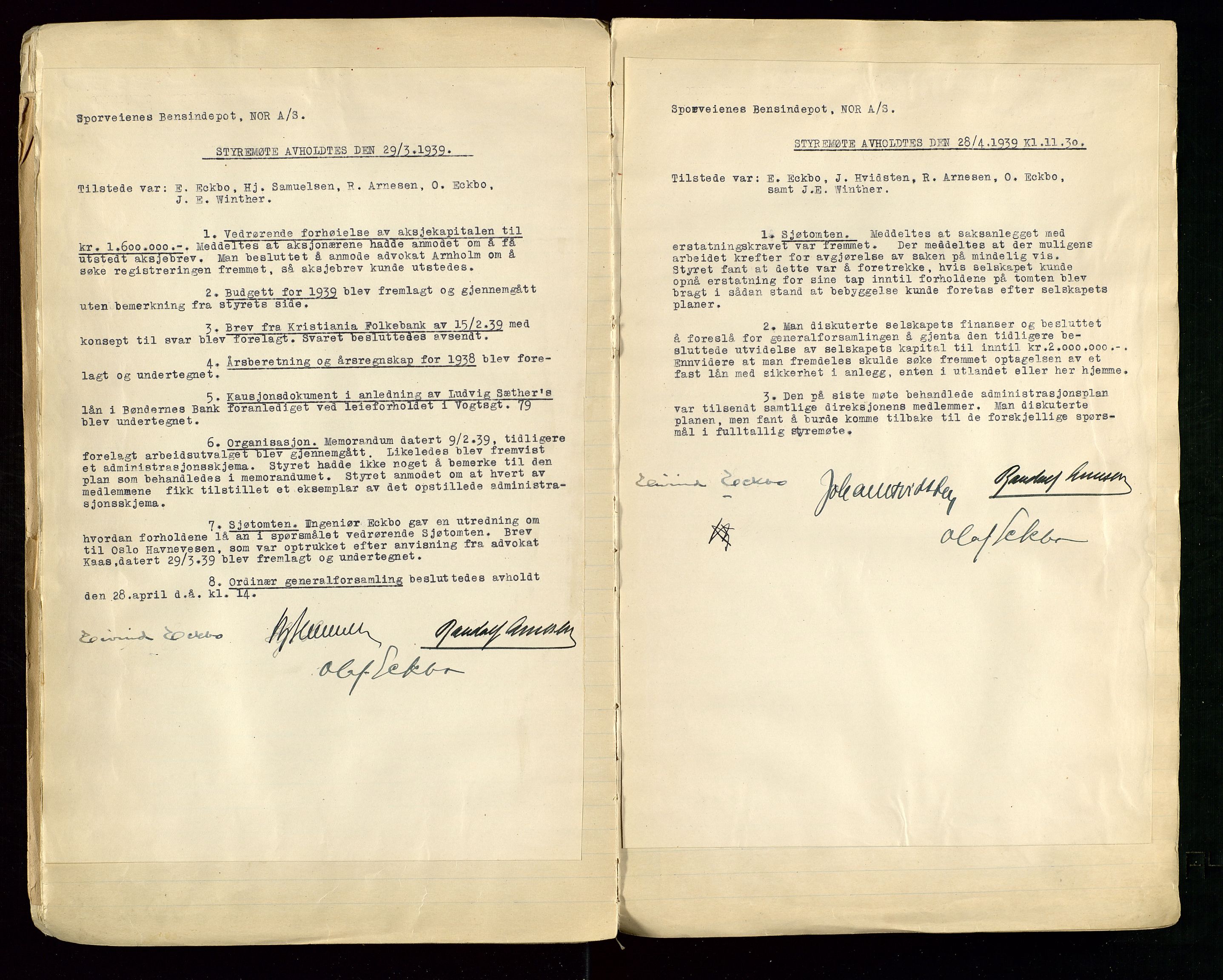 Pa 1514 - Sporveienes Bensindepot, Norsk Oljeraffineri A/S, AV/SAST-A-101919/A/L0001/0001: Styreprotokoll. Forhandlingsprotokoll Arbeidsutvaget / Styreprotokoll, 1932-1949, s. 46