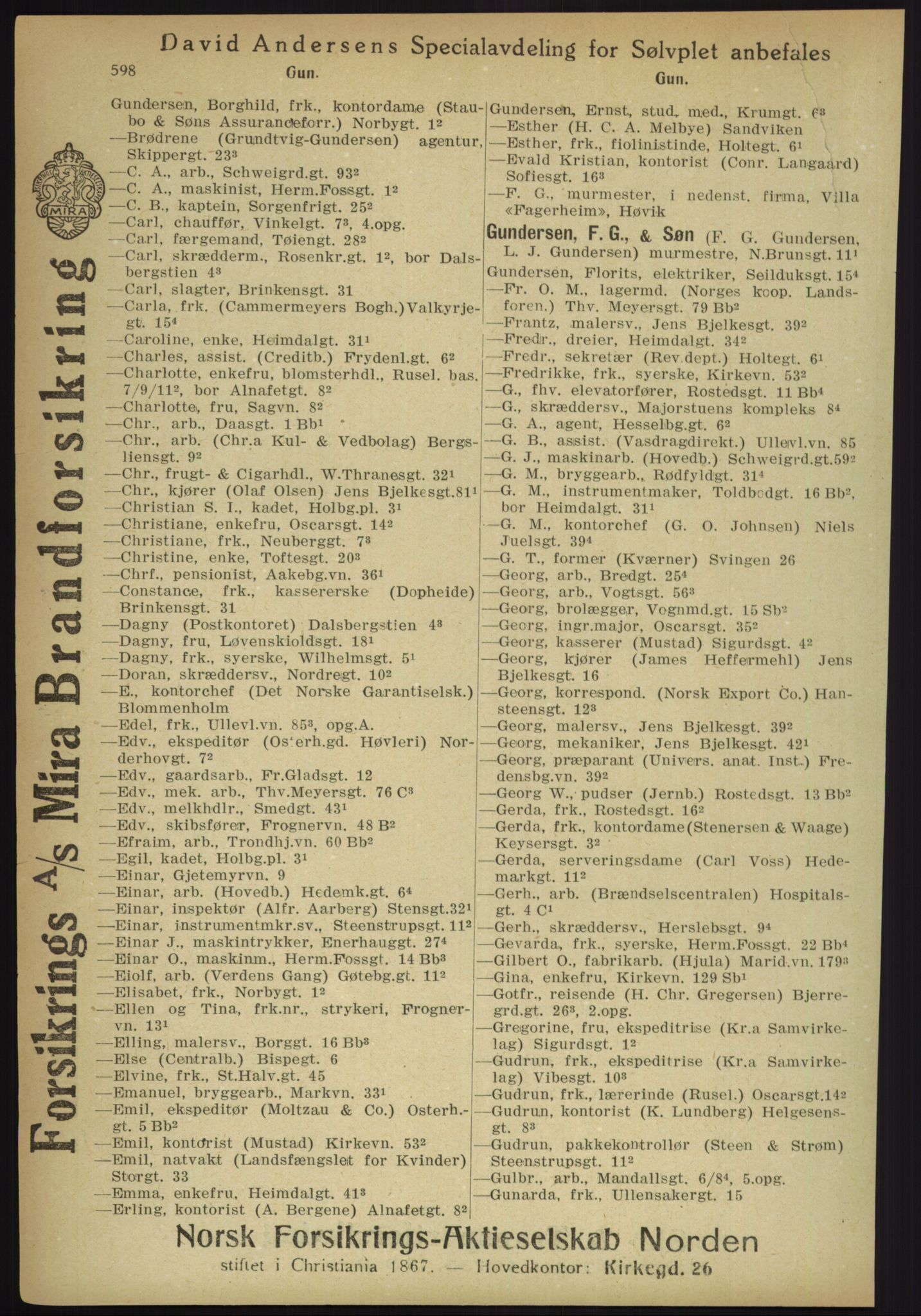 Kristiania/Oslo adressebok, PUBL/-, 1918, s. 623