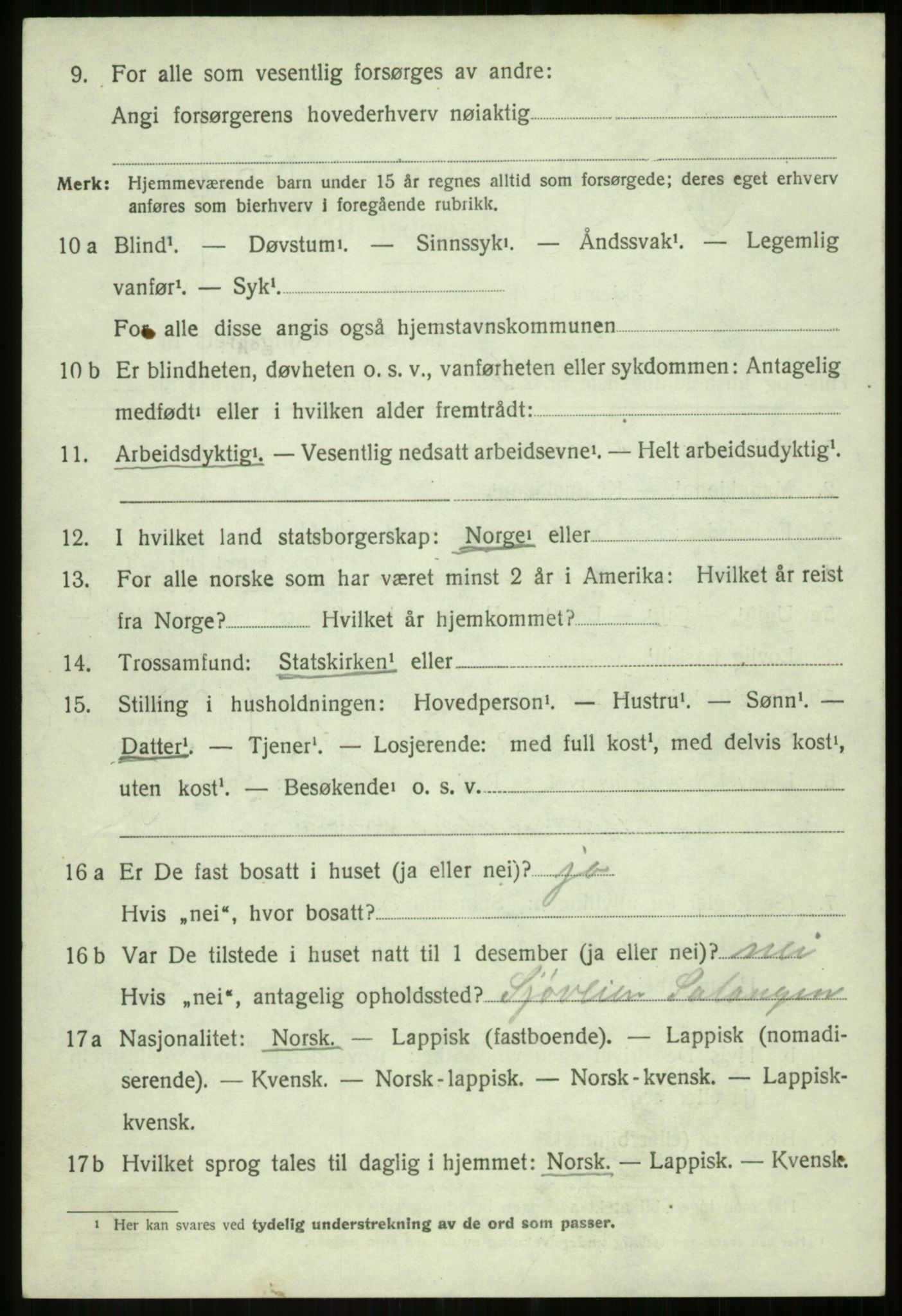 SATØ, Folketelling 1920 for 1921 Salangen herred, 1920, s. 1157