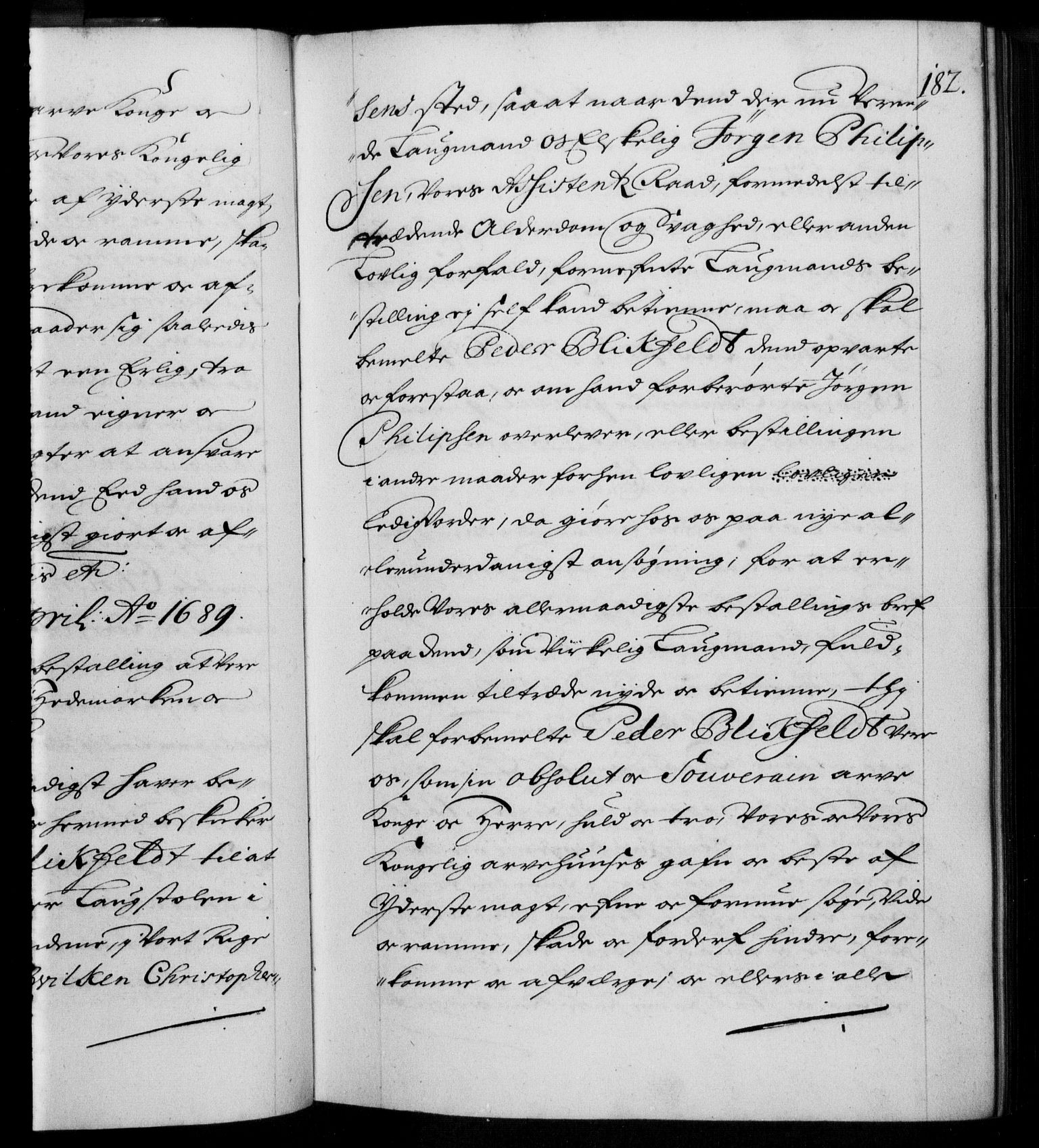 Danske Kanselli 1572-1799, AV/RA-EA-3023/F/Fc/Fca/Fcaa/L0015: Norske registre (mikrofilm), 1688-1691, s. 182a