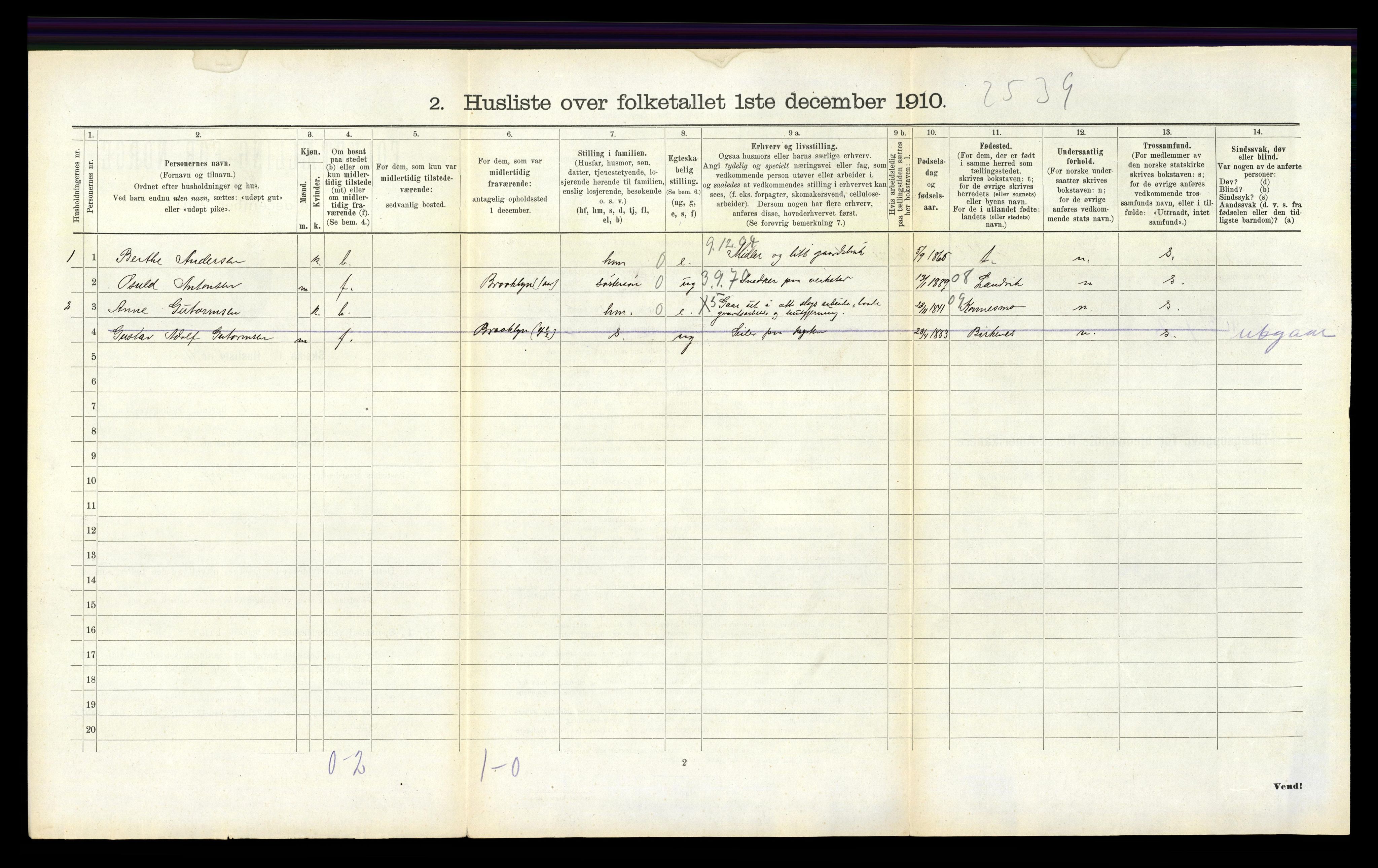 RA, Folketelling 1910 for 0923 Fjære herred, 1910, s. 260