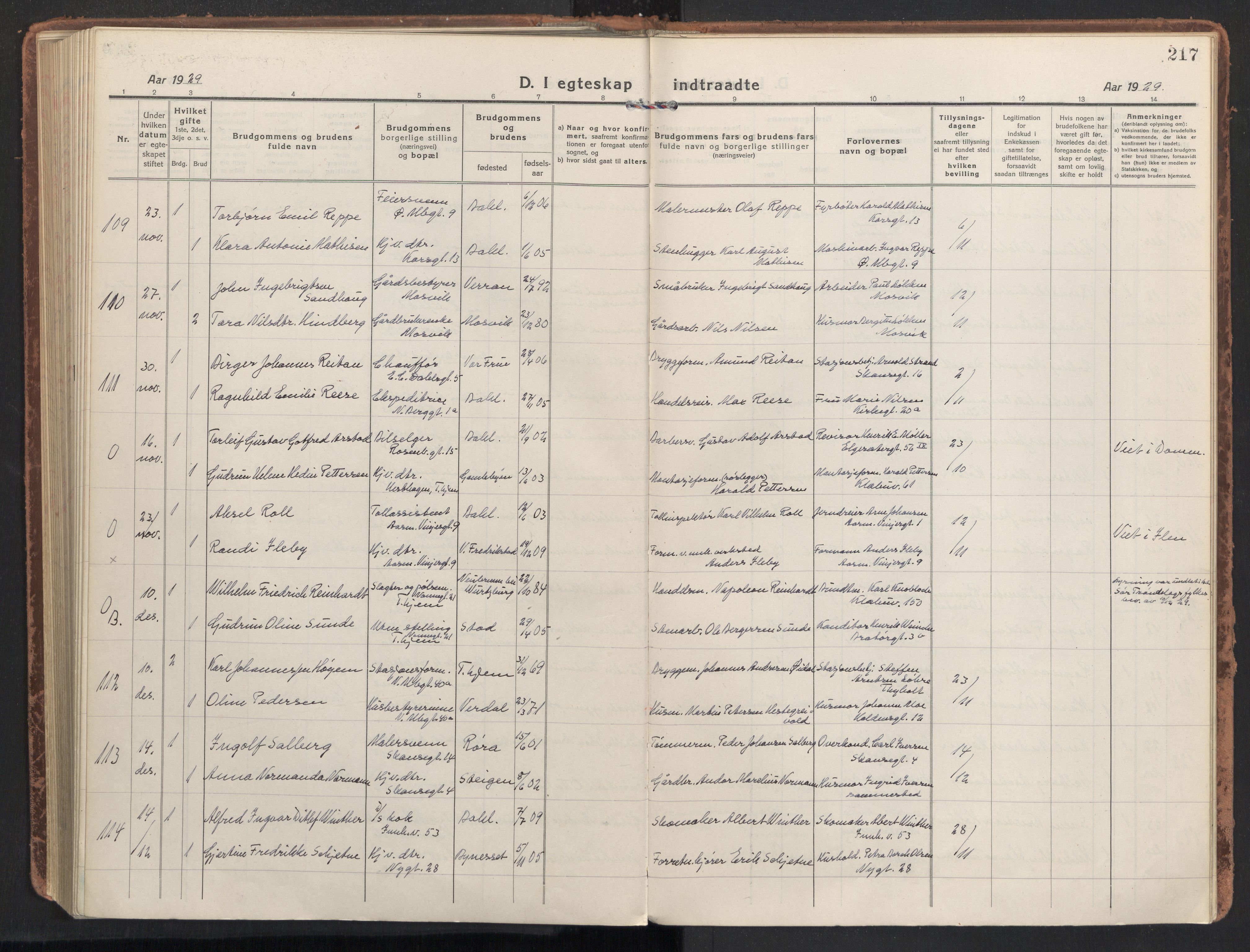 Ministerialprotokoller, klokkerbøker og fødselsregistre - Sør-Trøndelag, AV/SAT-A-1456/604/L0206: Ministerialbok nr. 604A26, 1917-1931, s. 217