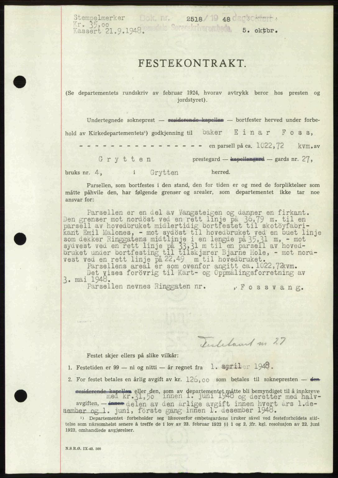 Romsdal sorenskriveri, SAT/A-4149/1/2/2C: Pantebok nr. A27, 1948-1948, Dagboknr: 2518/1948