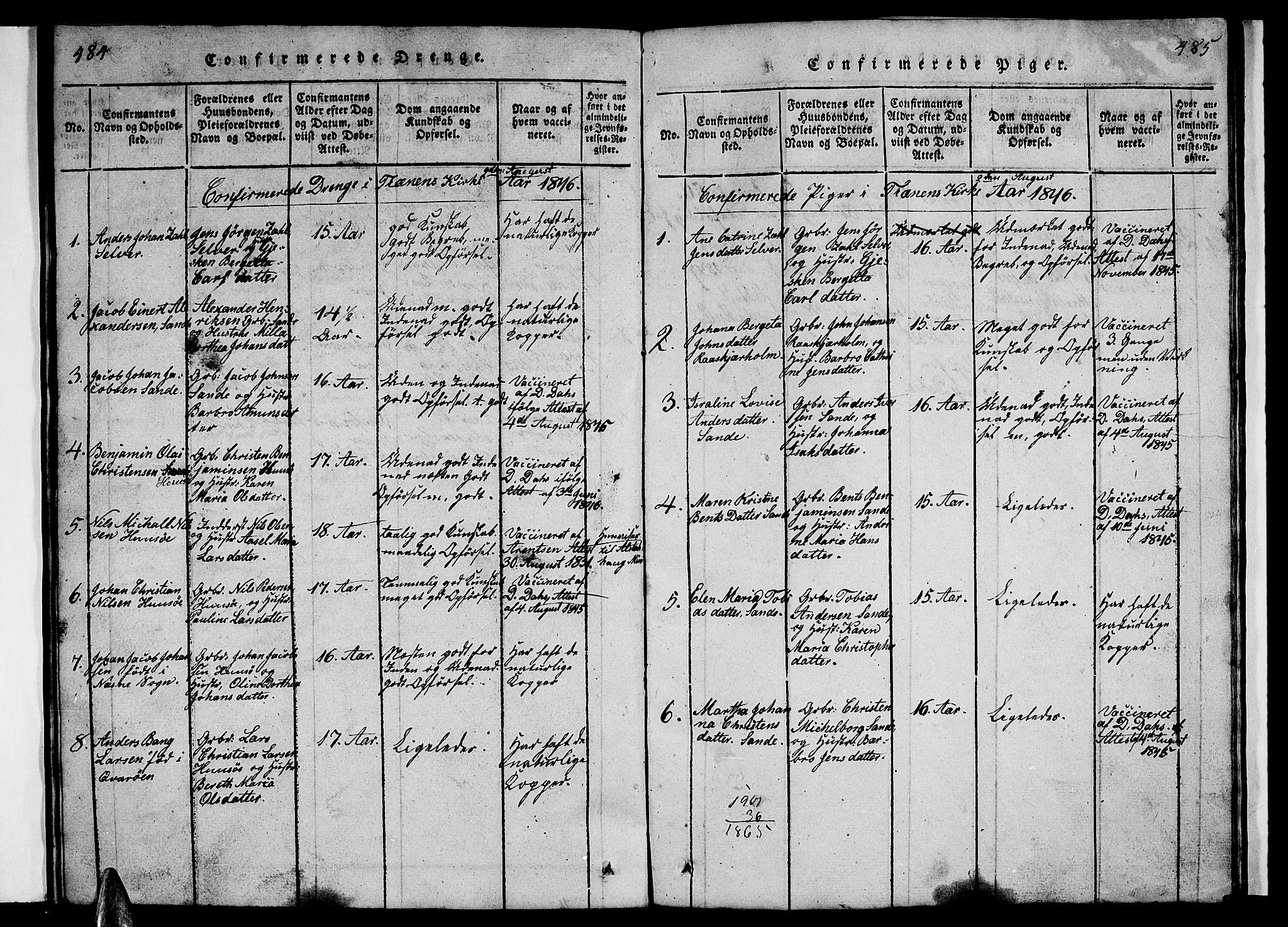 Ministerialprotokoller, klokkerbøker og fødselsregistre - Nordland, AV/SAT-A-1459/840/L0581: Klokkerbok nr. 840C01, 1820-1873, s. 484-485