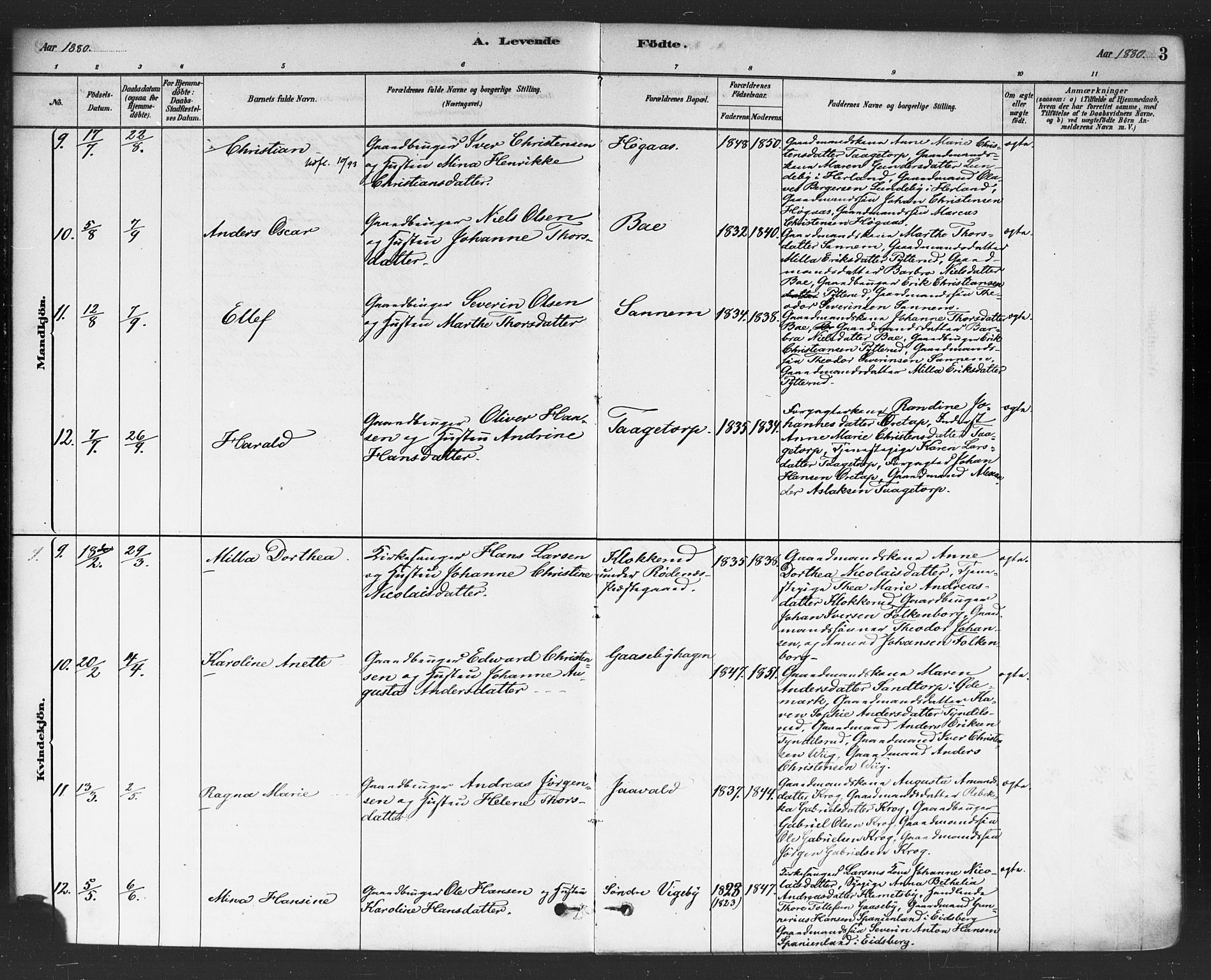Rødenes prestekontor Kirkebøker, AV/SAO-A-2005/F/Fa/L0009: Ministerialbok nr. I 9, 1880-1889, s. 3