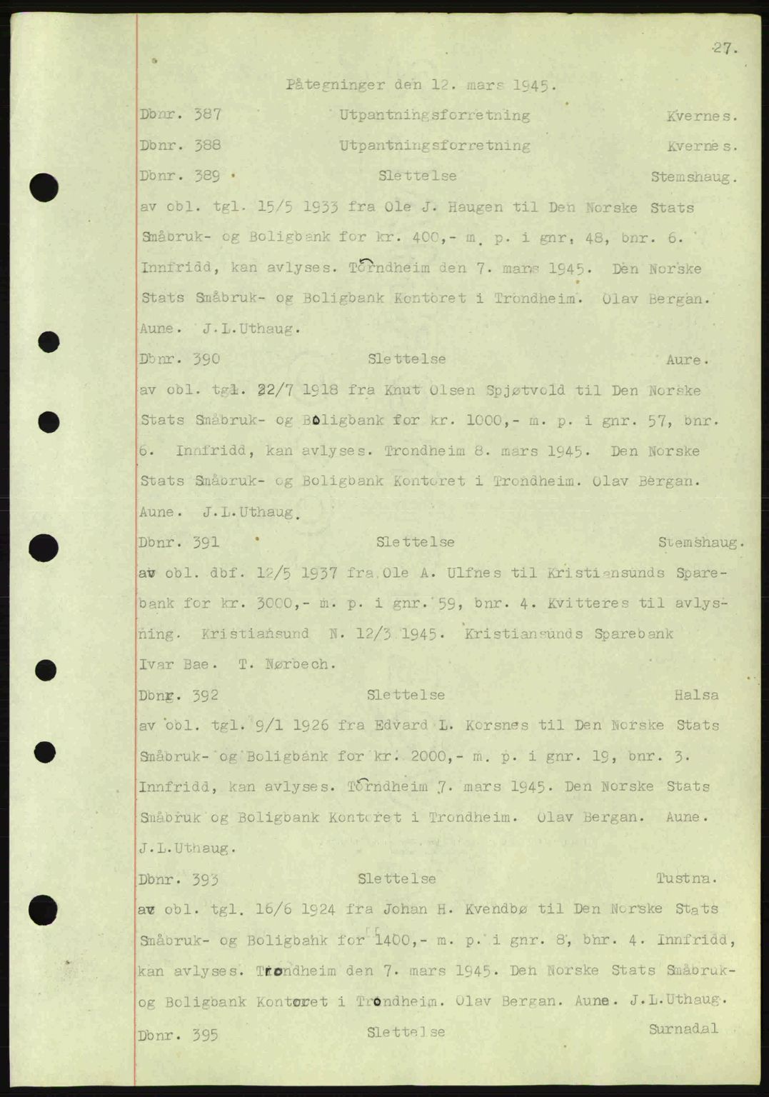 Nordmøre sorenskriveri, AV/SAT-A-4132/1/2/2Ca: Pantebok nr. C82a, 1945-1946, Dagboknr: 387/1945